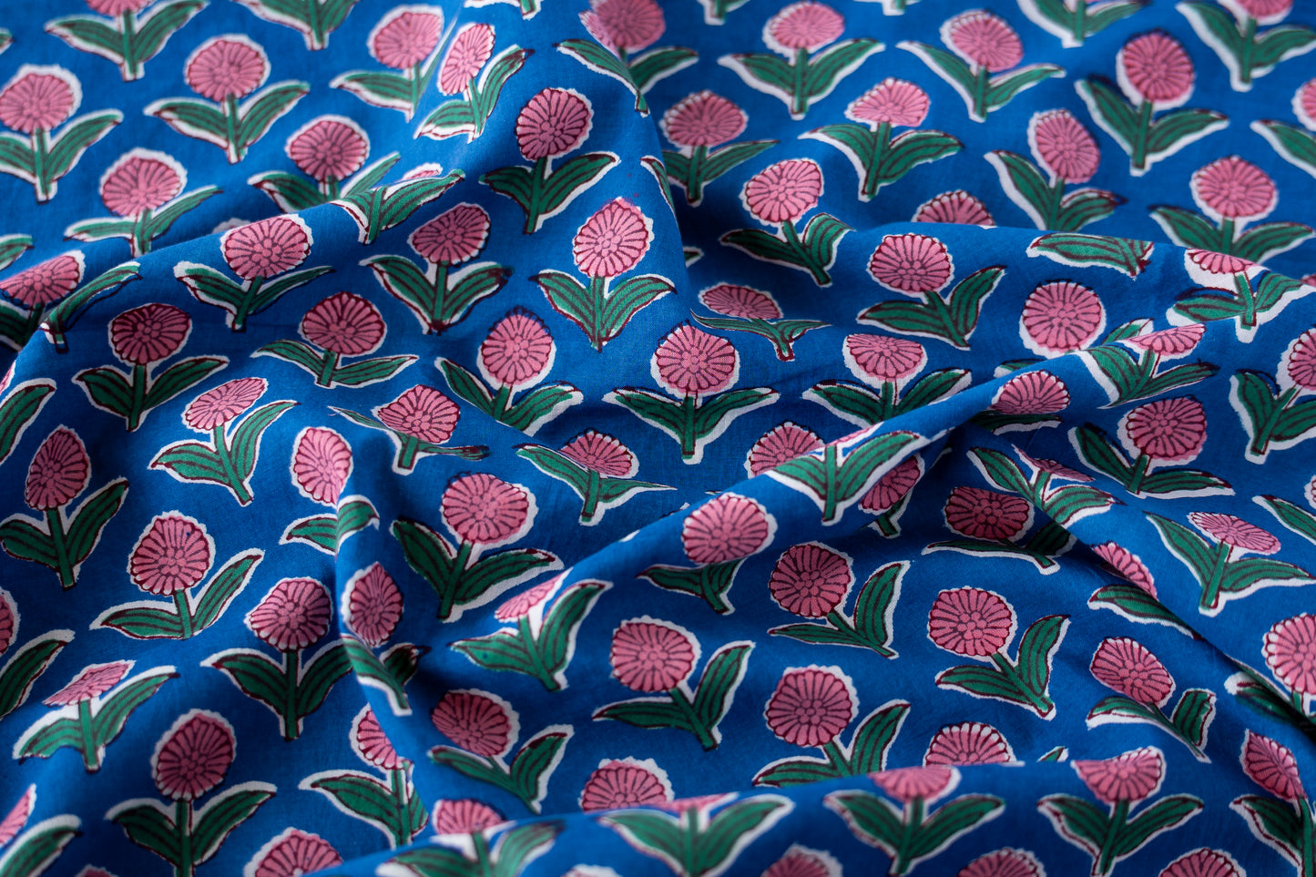 Indian Block Print - Pink & Blue Mini Floral