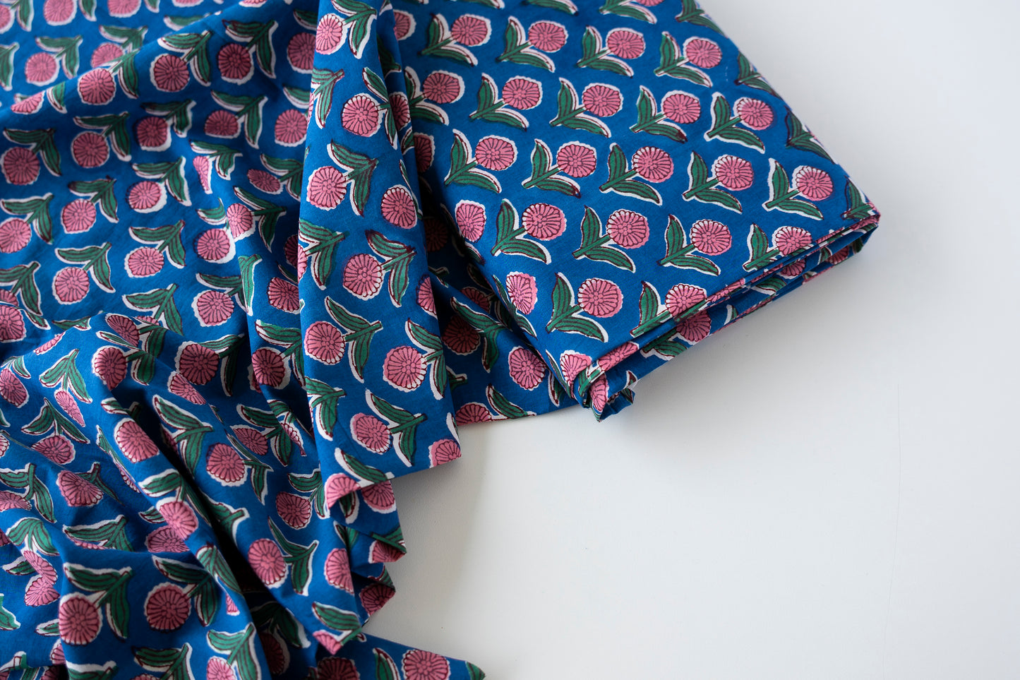 Indian Block Print - Pink & Blue Mini Floral