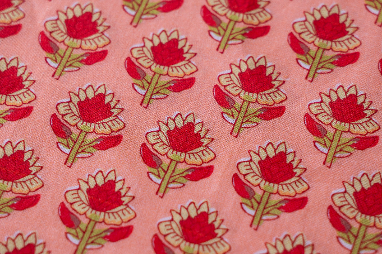 Indian Block Print - Peachy Pink Flowers