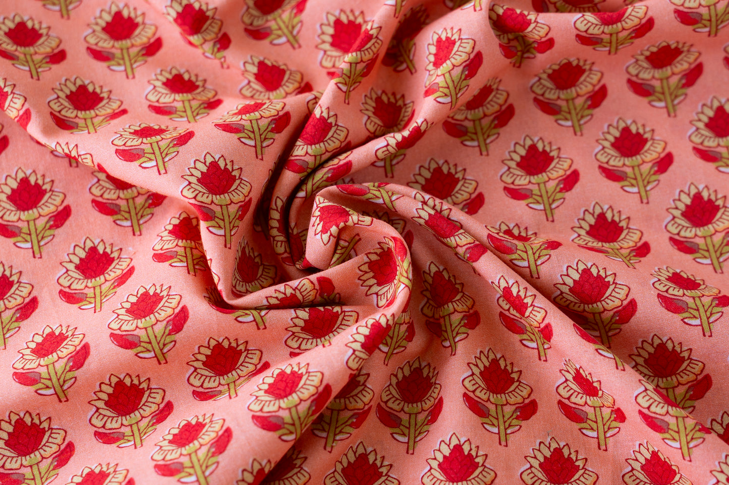 Indian Block Print - Peachy Pink Flowers