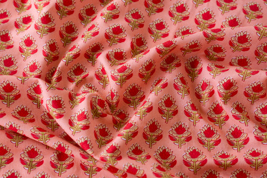 Indian Block Print - Peachy Pink Flowers