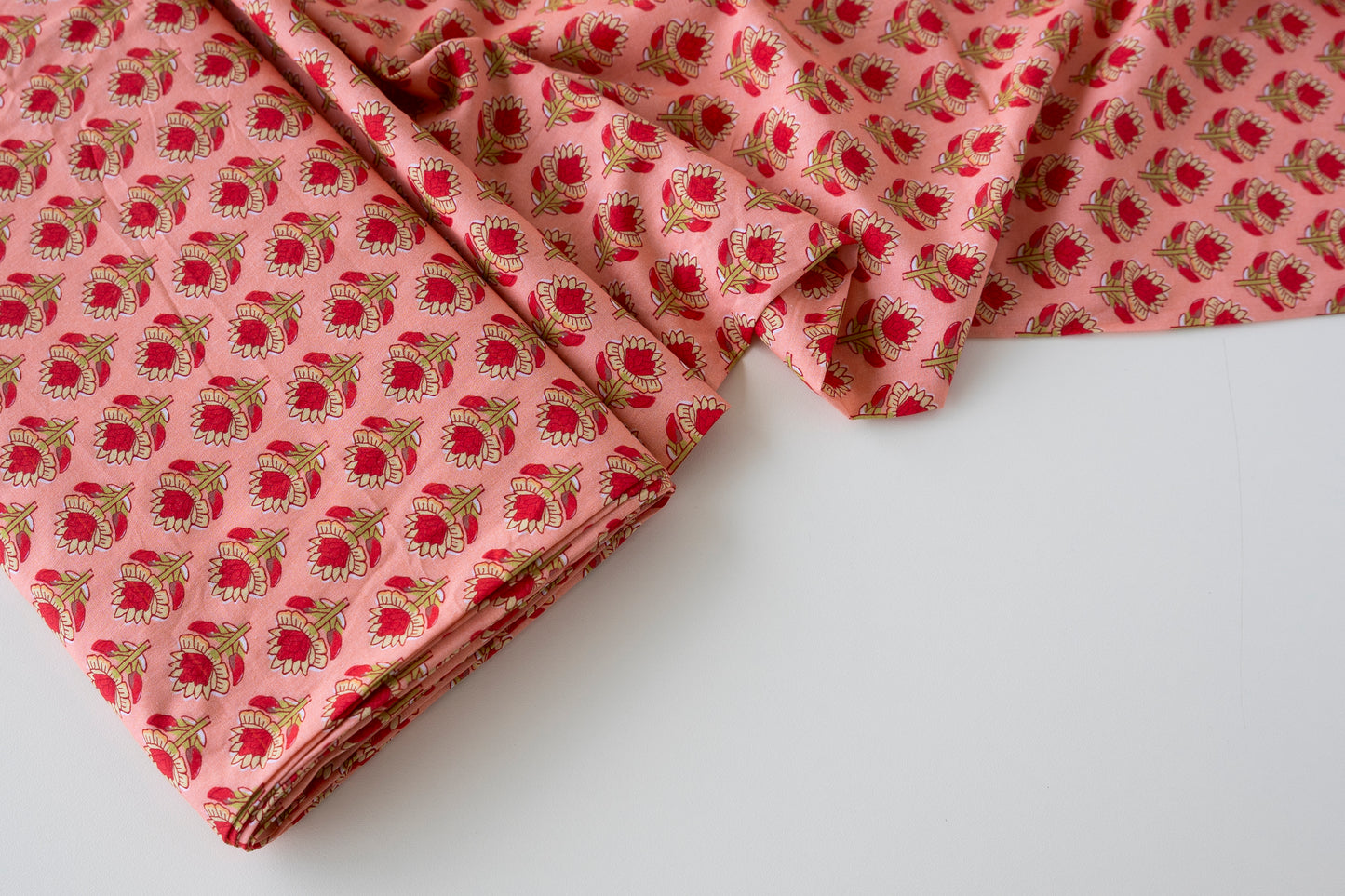 Indian Block Print - Peachy Pink Flowers