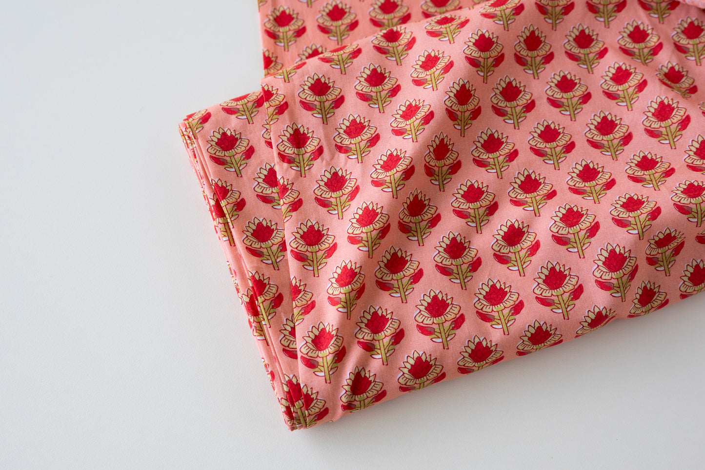 Indian Block Print - Peachy Pink Flowers