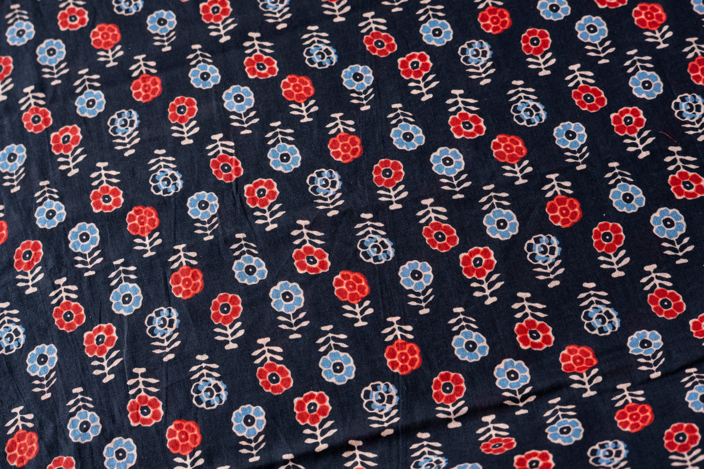 Indian Block Print - Red & Blue Flowers