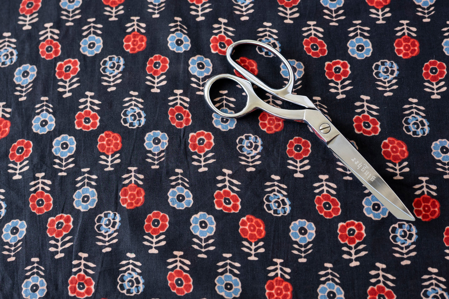 Indian Block Print - Red & Blue Flowers
