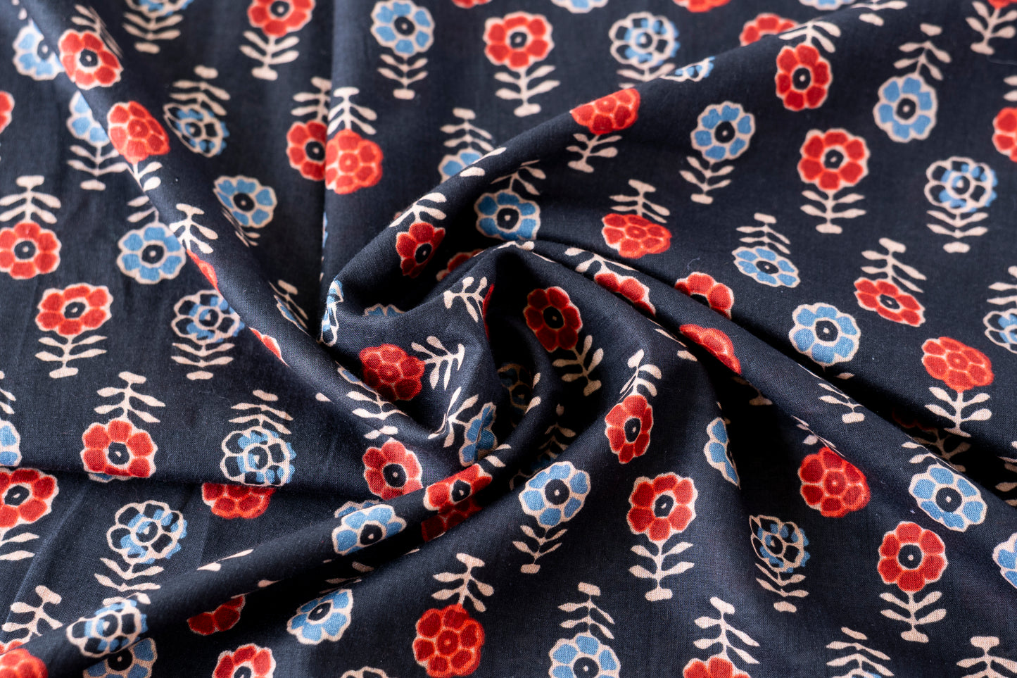 Indian Block Print - Red & Blue Flowers