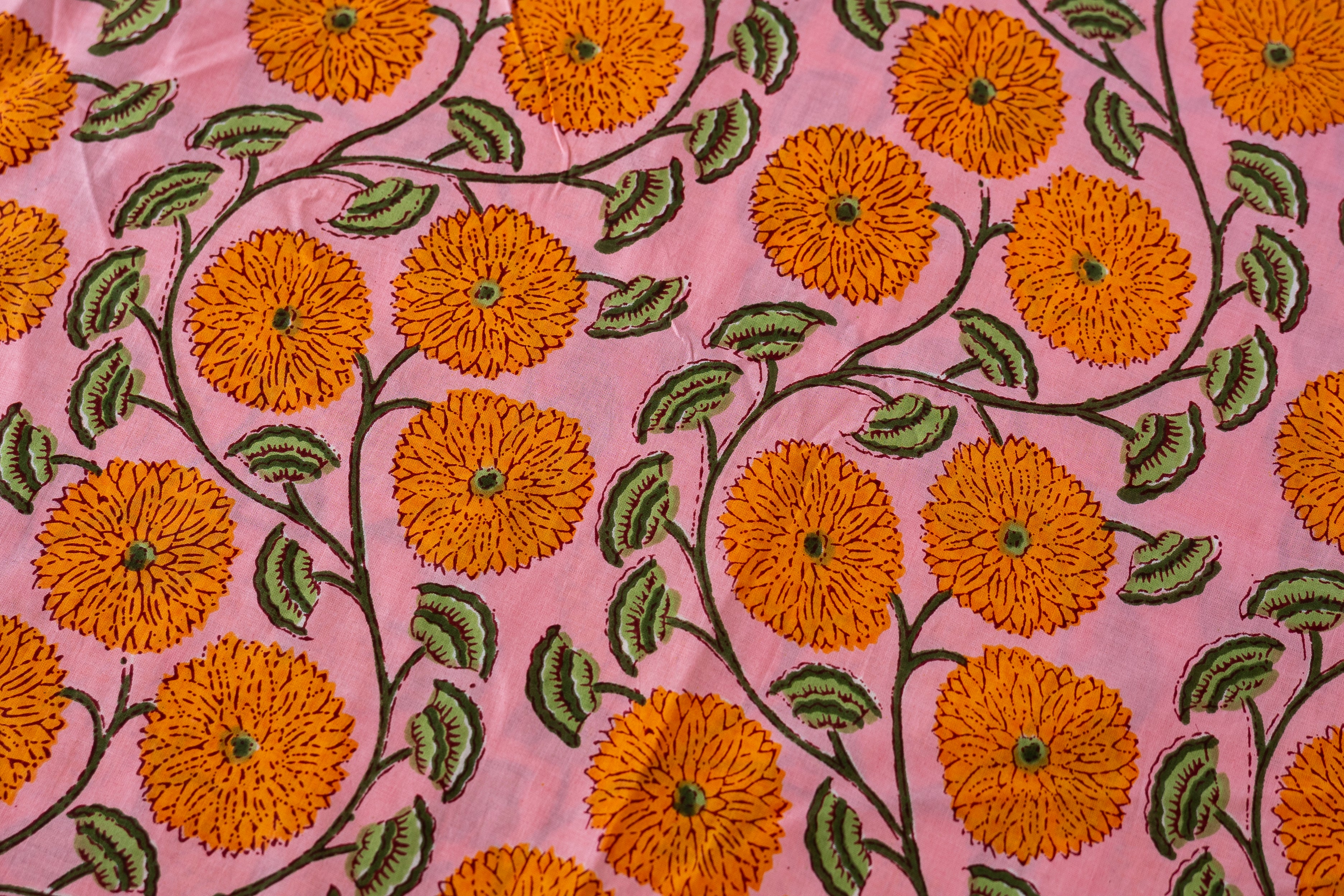 Indian Block Print - Pink Marigold