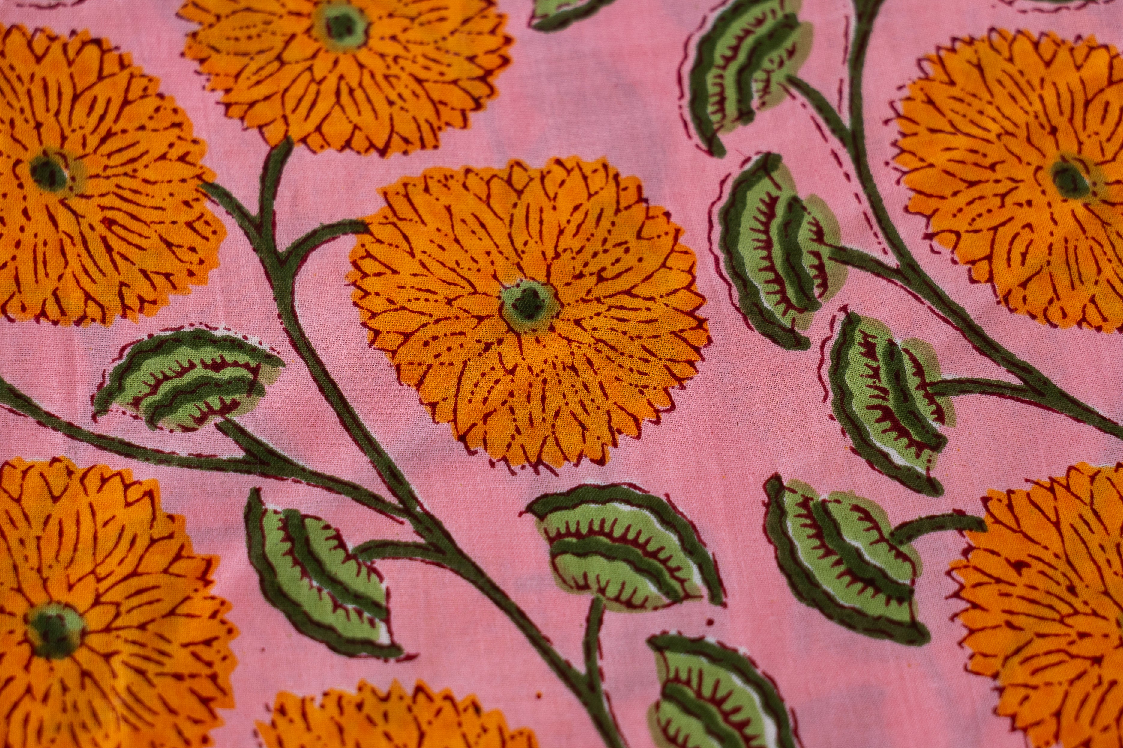 Indian Block Print - Pink Marigold