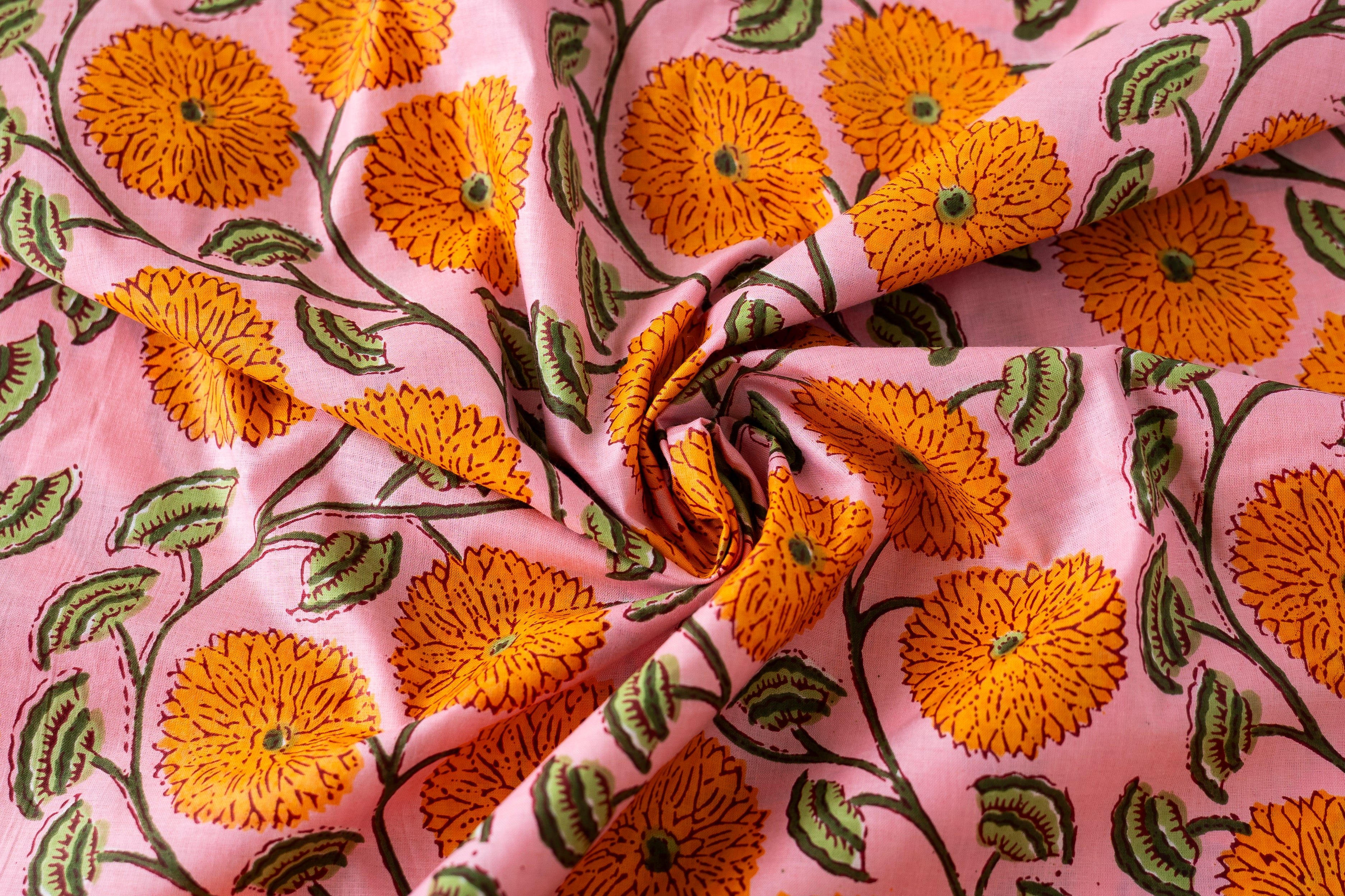 Indian Block Print - Pink Marigold