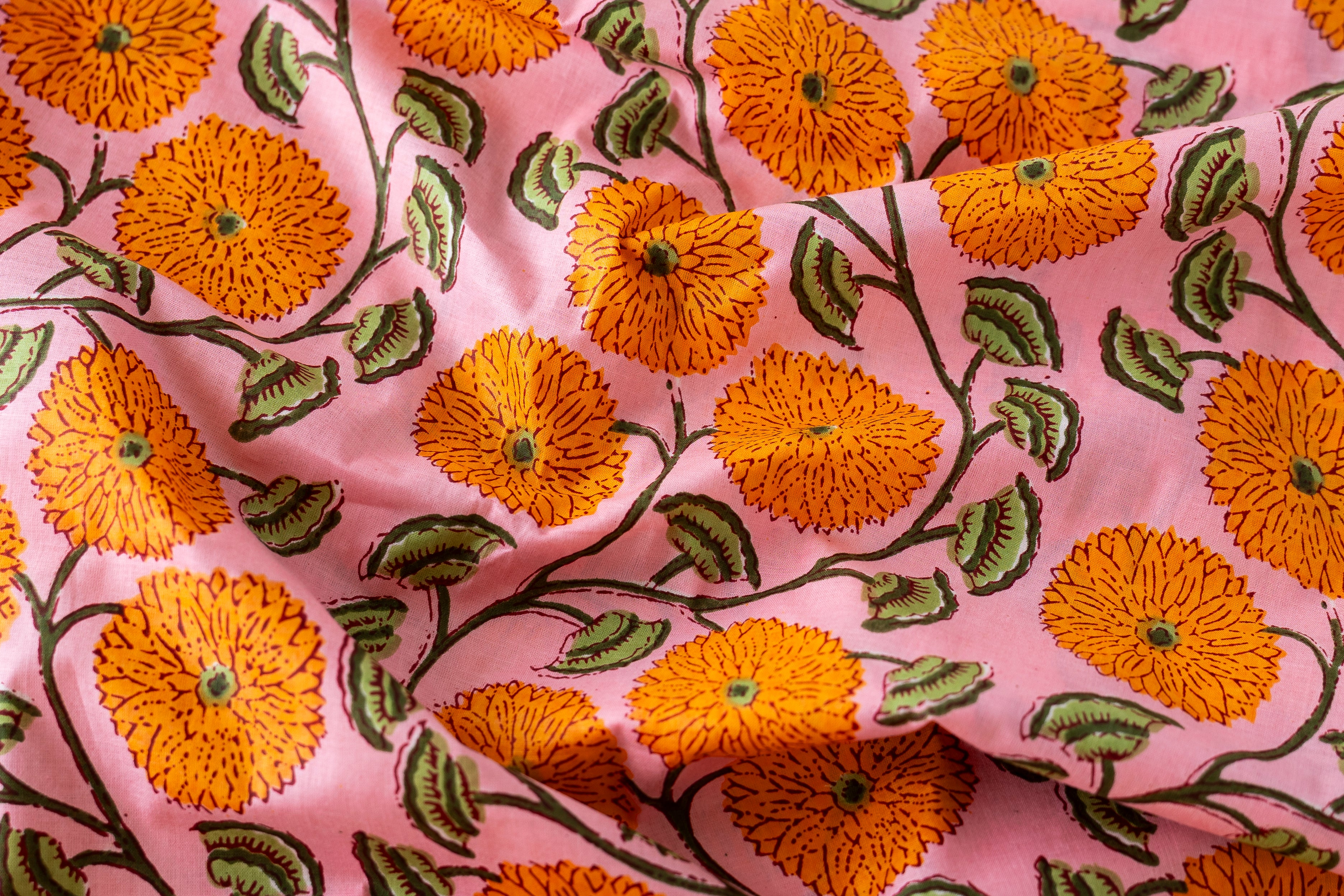 Indian Block Print - Pink Marigold