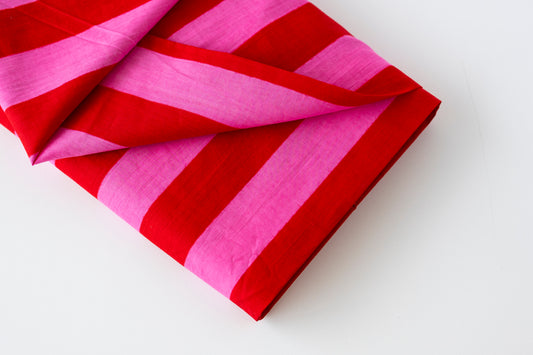 Indian Cotton Screen Print - Hot Pink Bold Stripe
