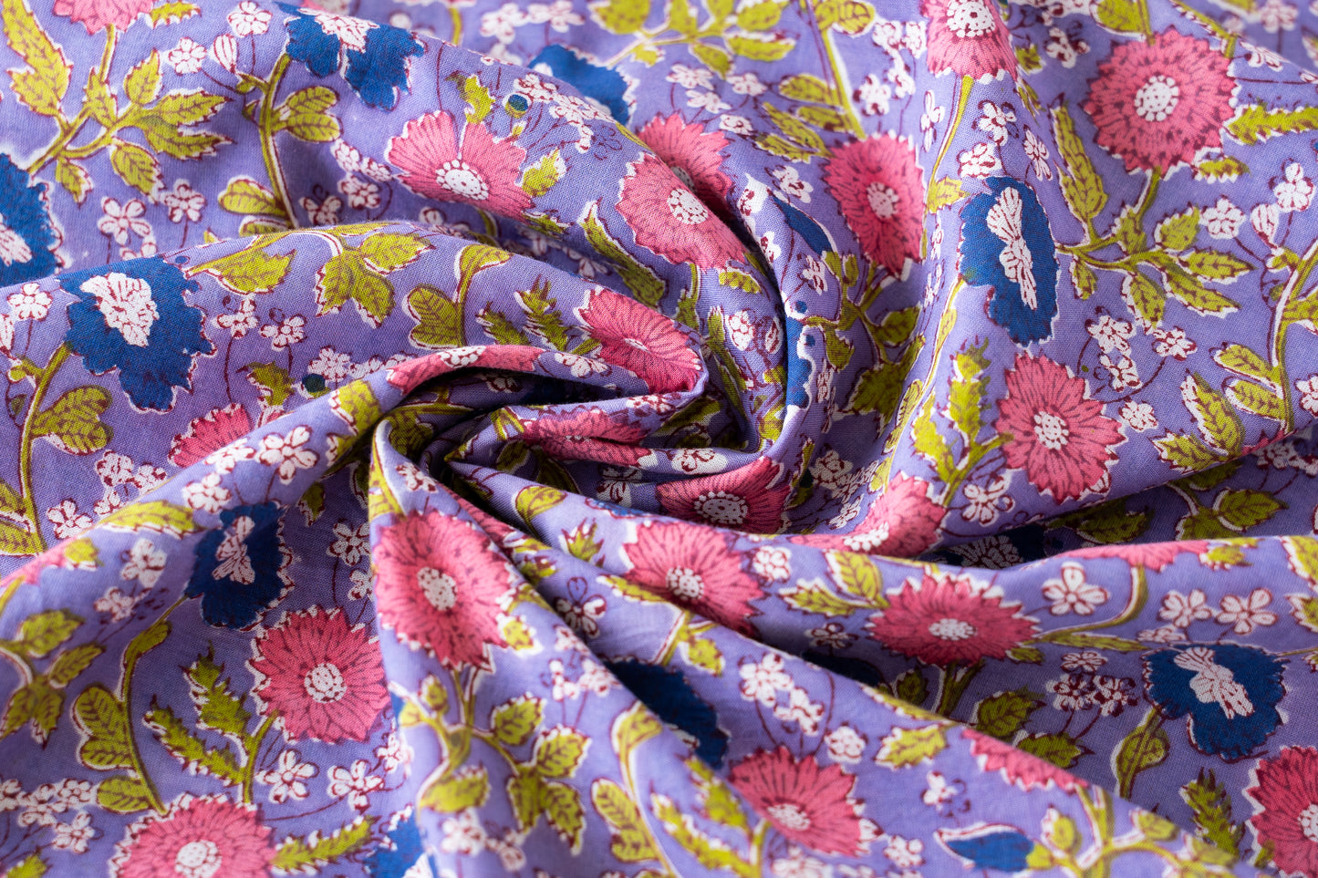 Indian Block Print - Pink & Purple Flowers