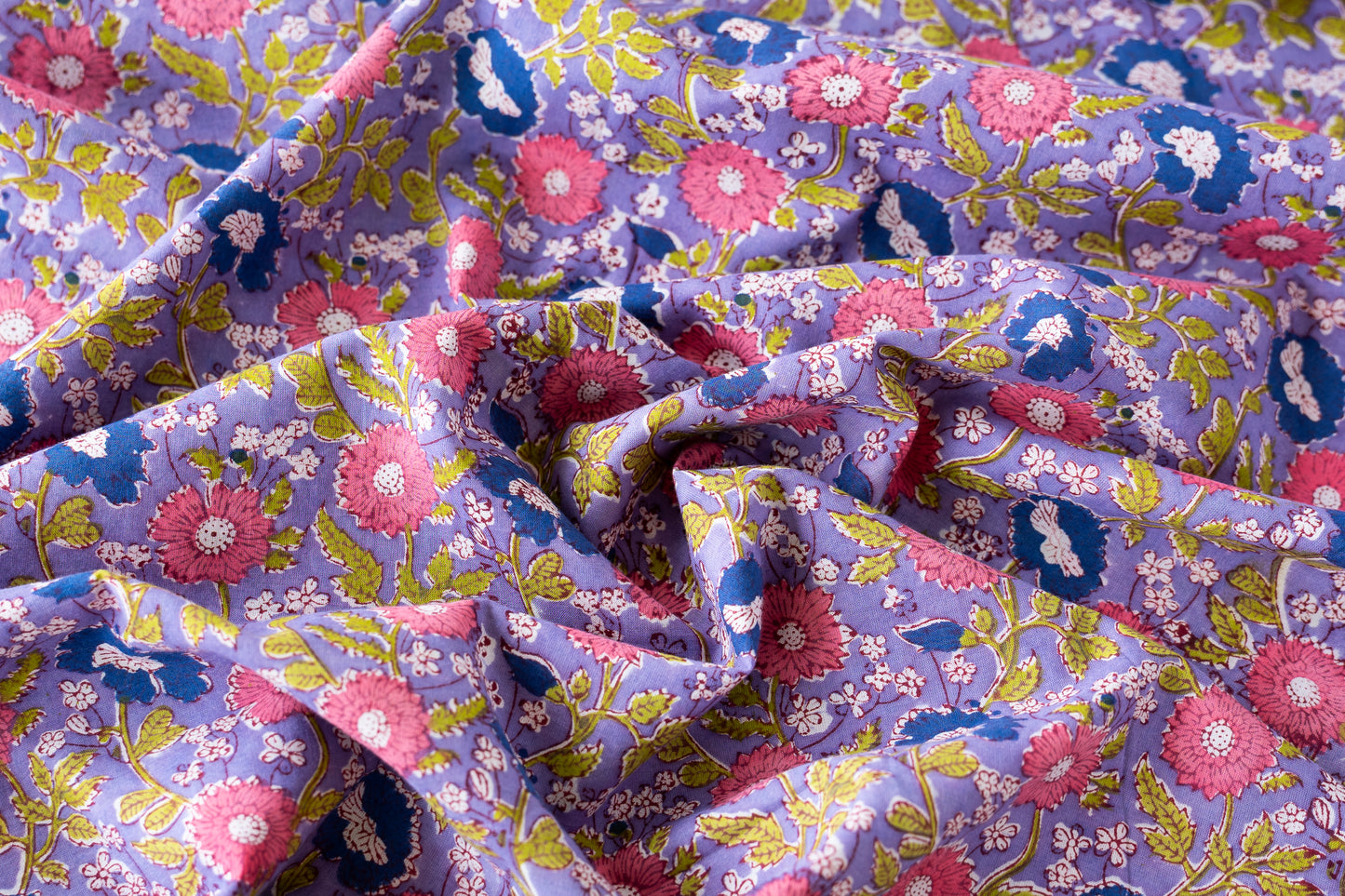 Indian Block Print - Pink & Purple Flowers