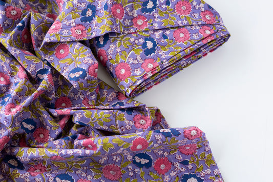Indian Block Print - Pink & Purple Flowers