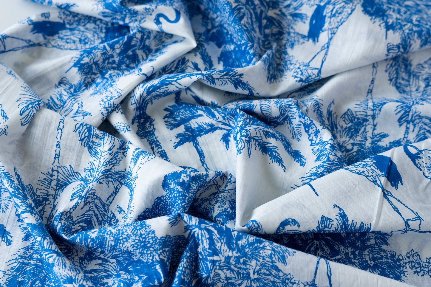 Indian Cotton Screen Print - Blue Tropics