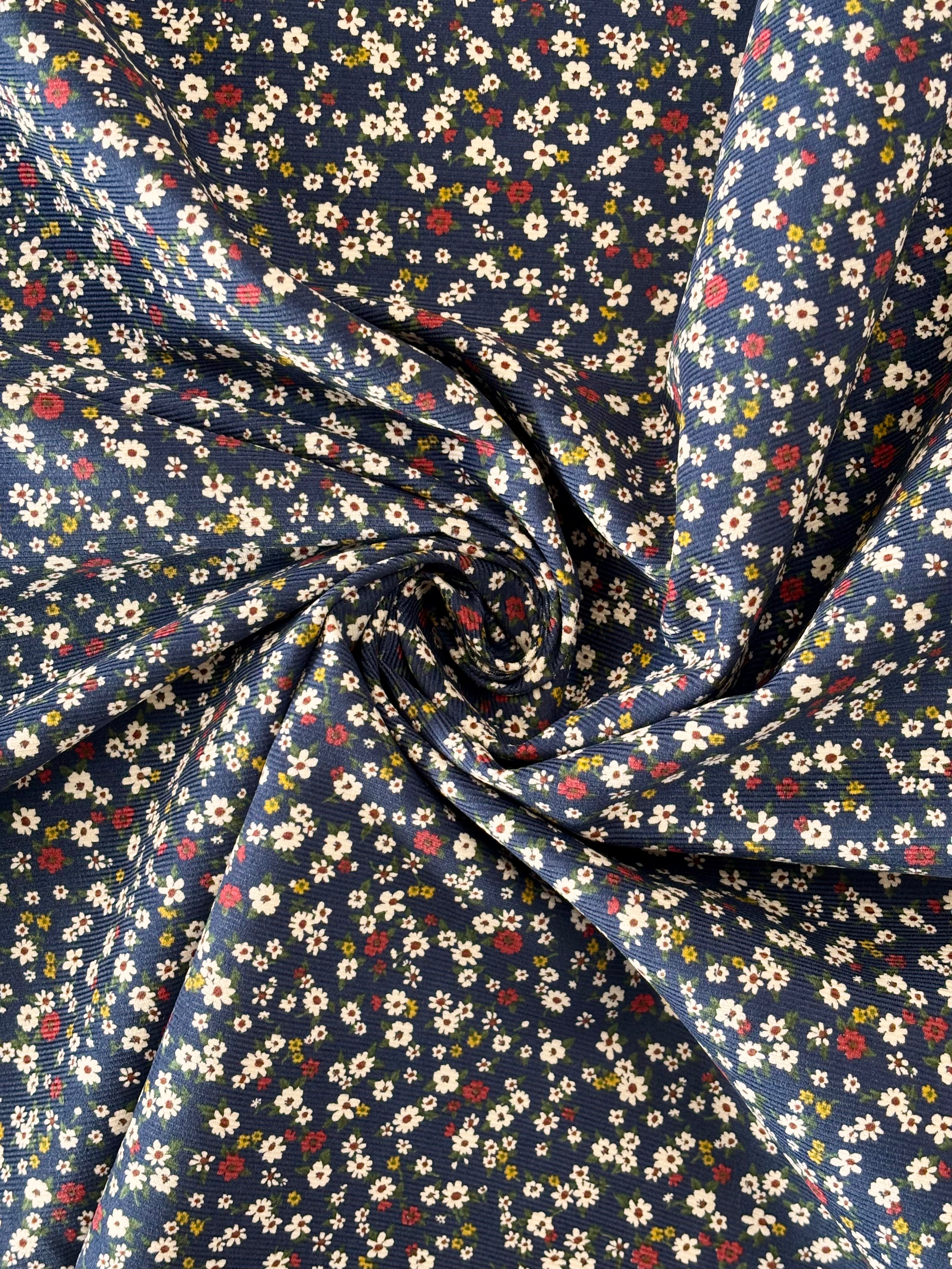 Kokka - Ditsy Floral Corduroy (Navy)