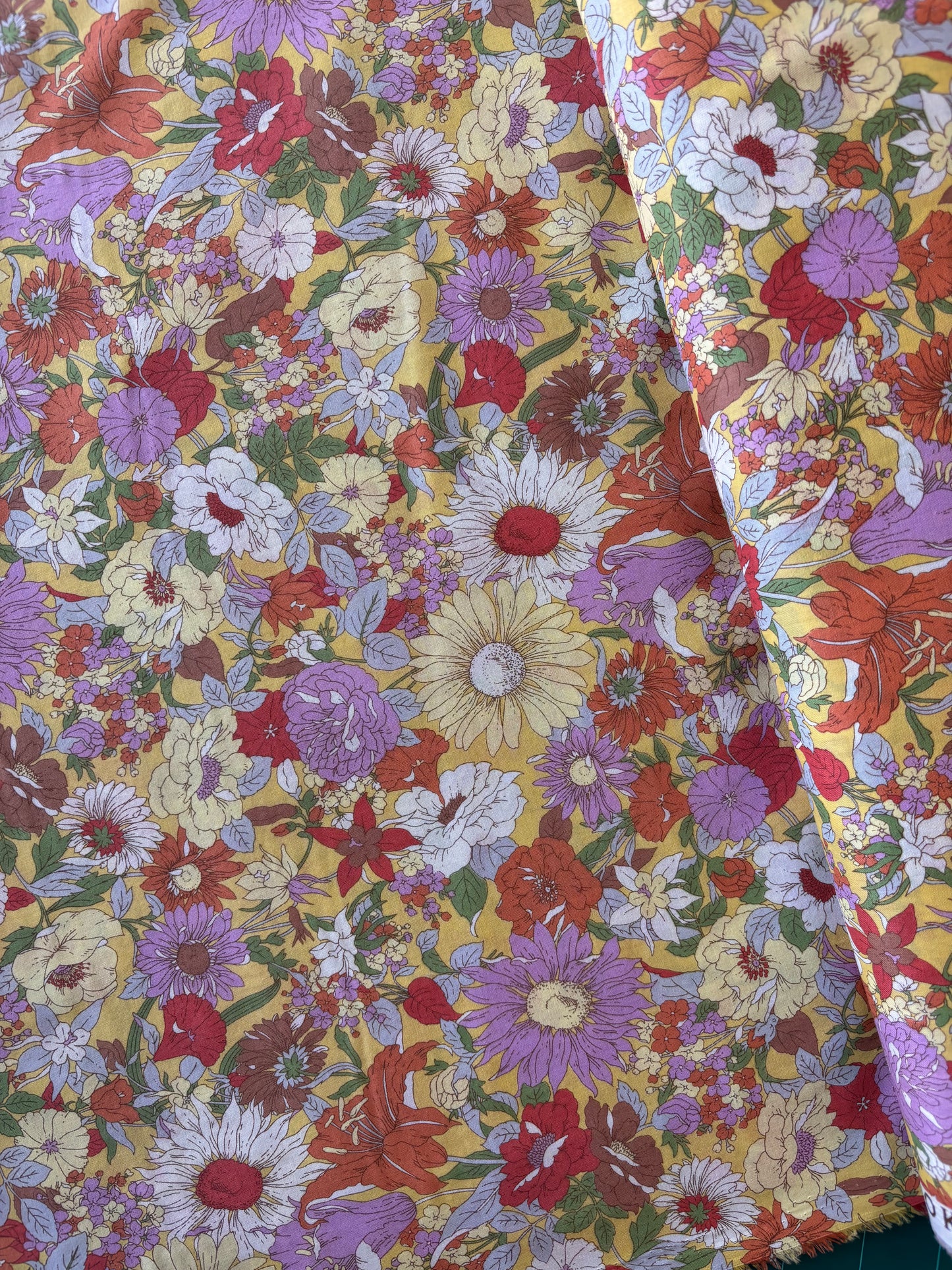 Kokka - Yellow Retro Floral Cotton Lawn
