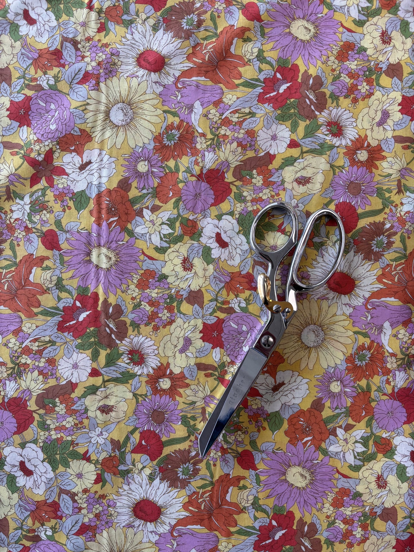 Kokka - Yellow Retro Floral Cotton Lawn