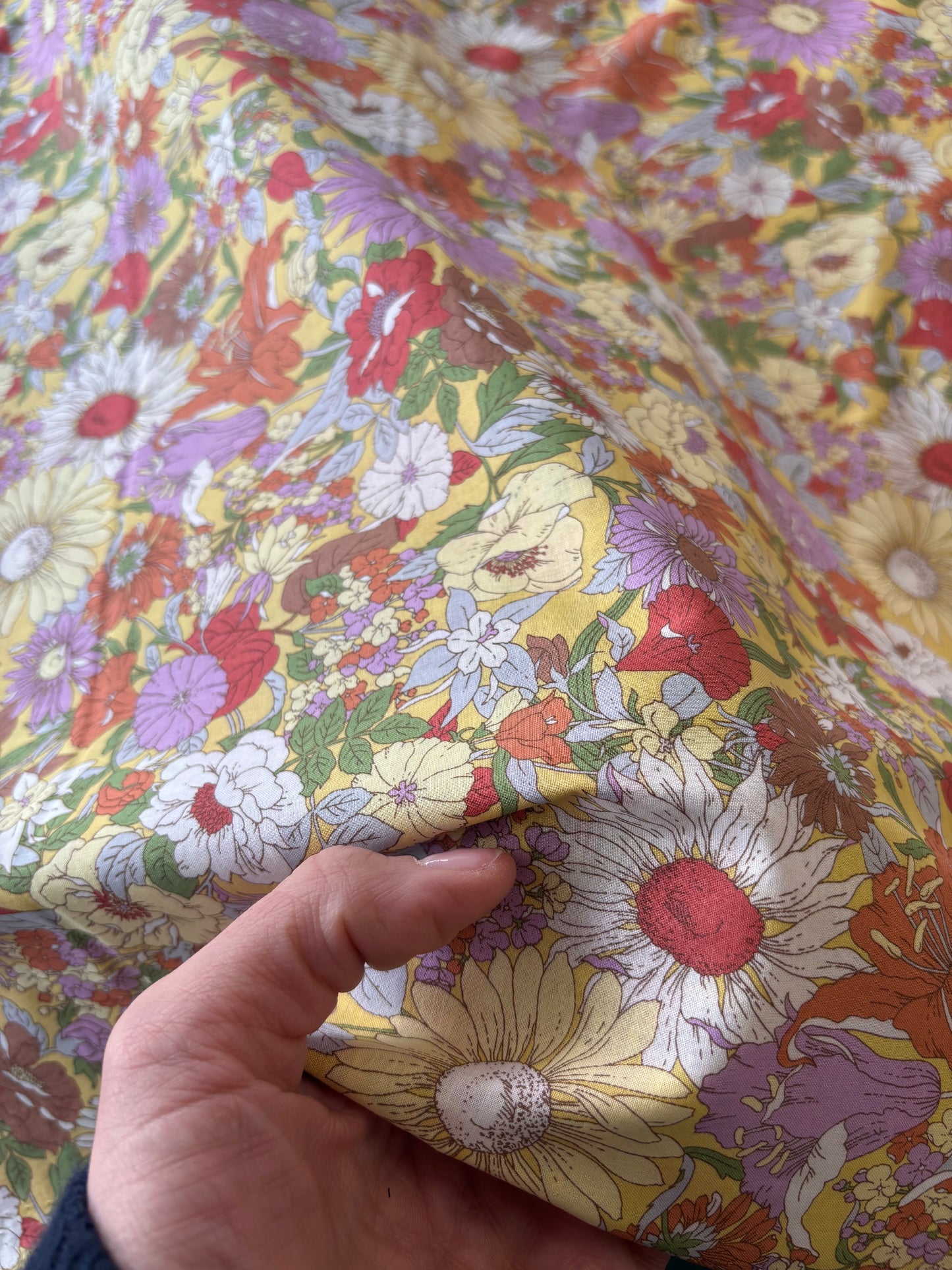 Kokka - Yellow Retro Floral Cotton Lawn