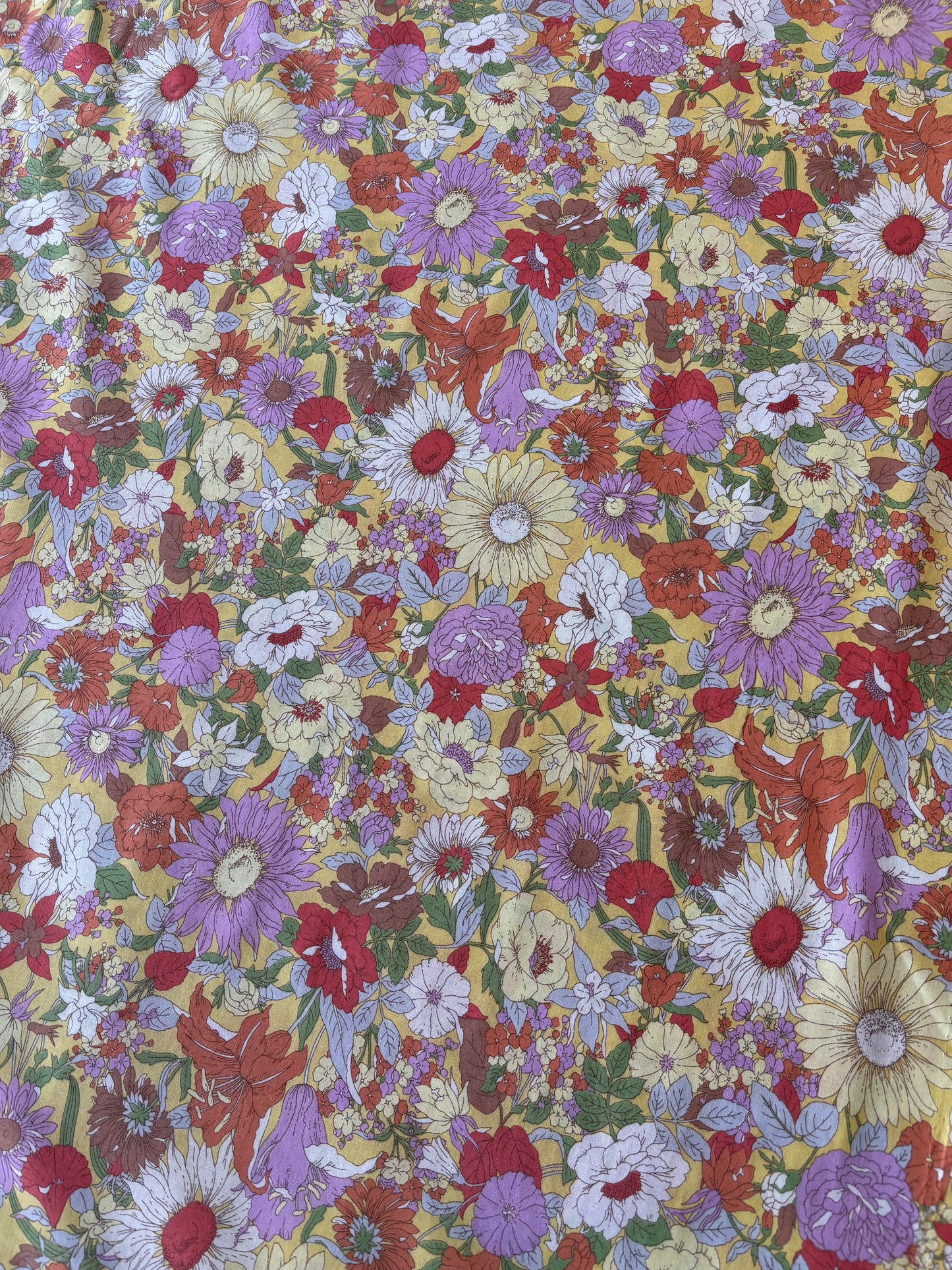 Kokka - Yellow Retro Floral Cotton Lawn