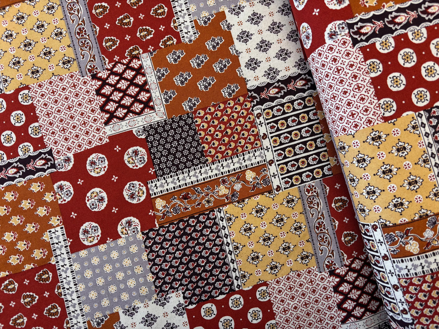 Japanese Cotton Shirting- Umber Patchwork