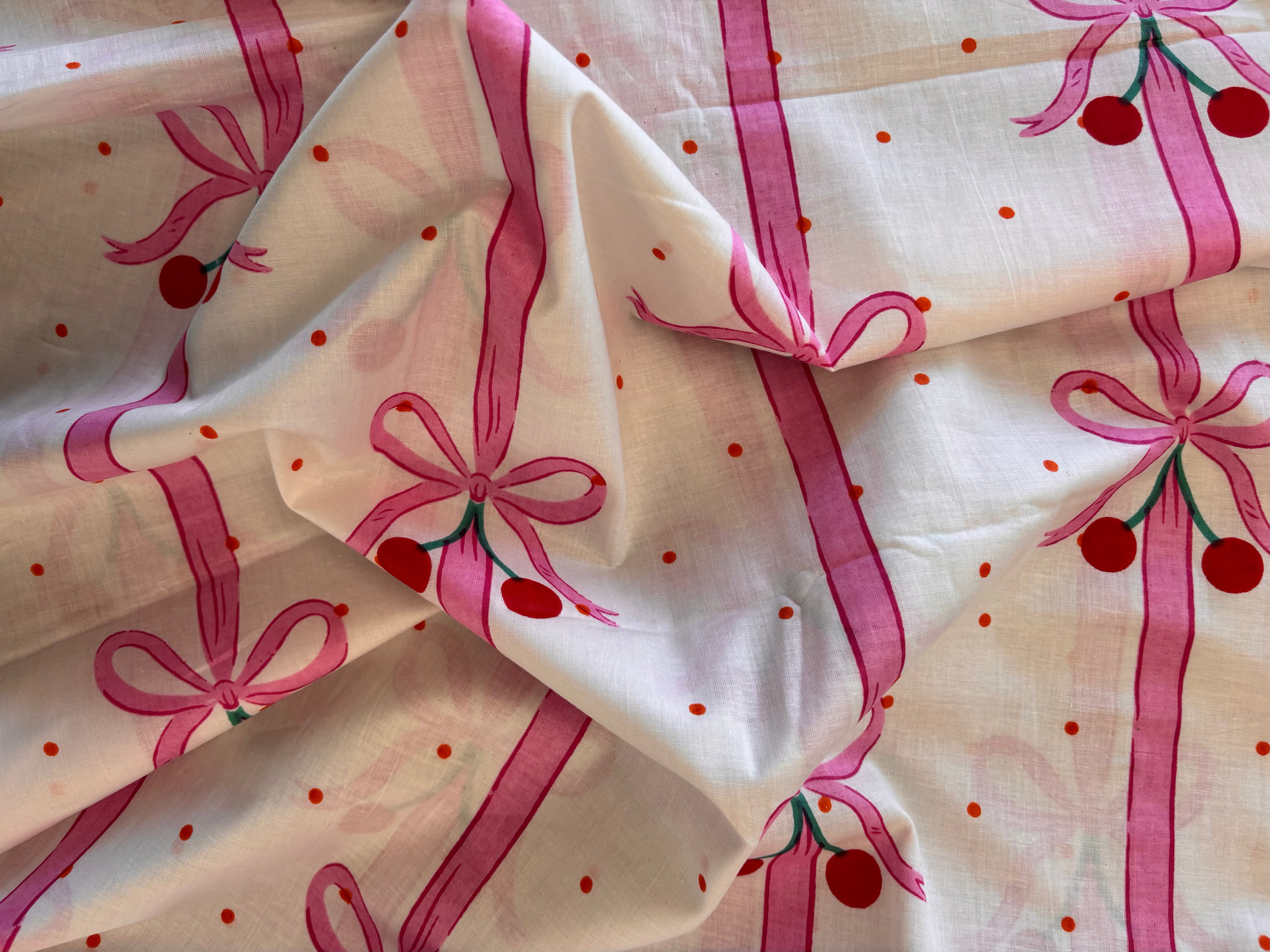 Indian Cotton Print - Cherry Bows