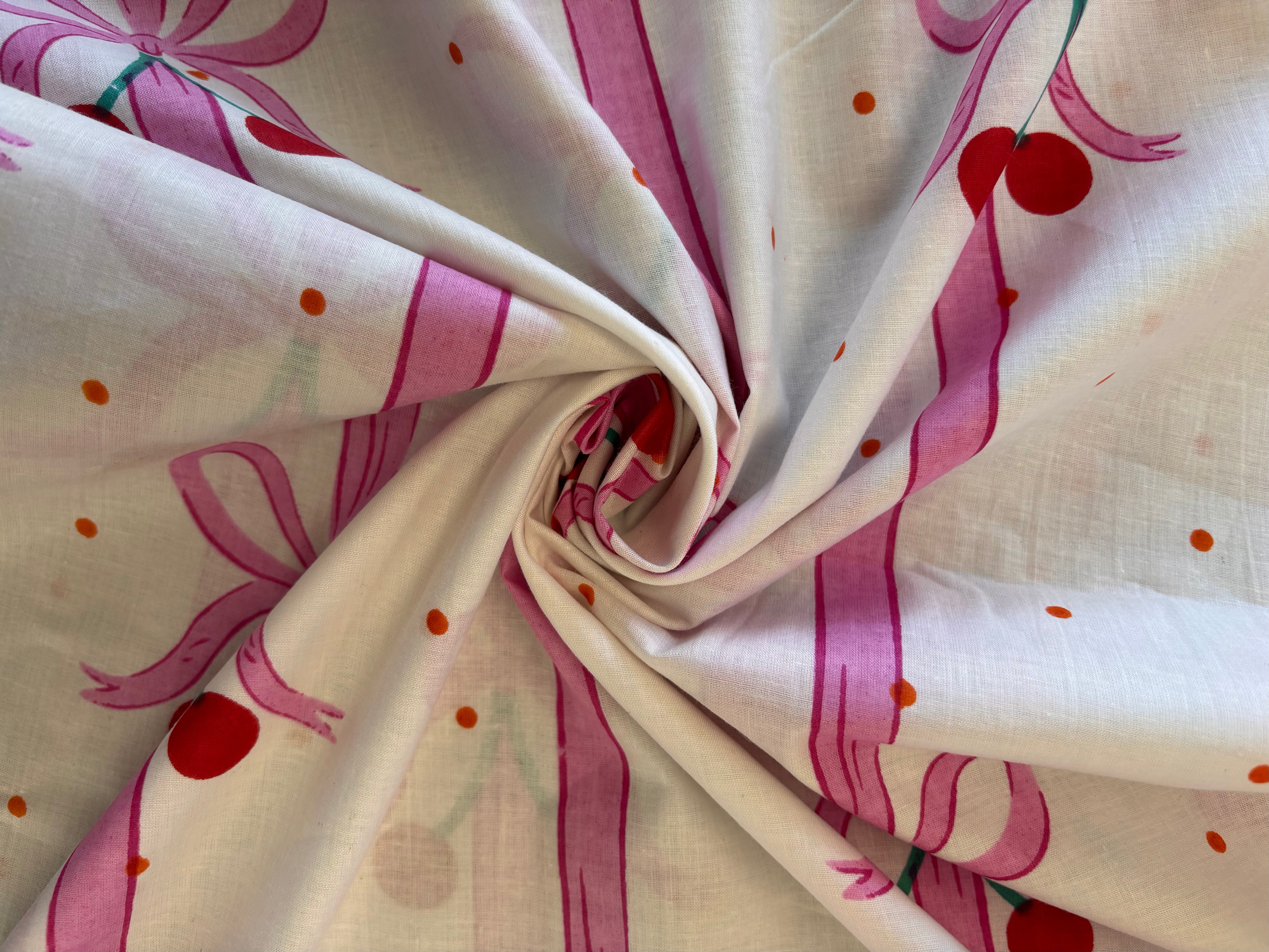 Indian Cotton Print - Cherry Bows