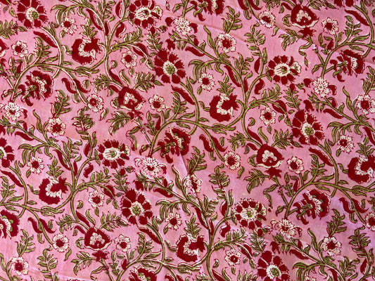 Indian Block Print - Pink & Red Garden