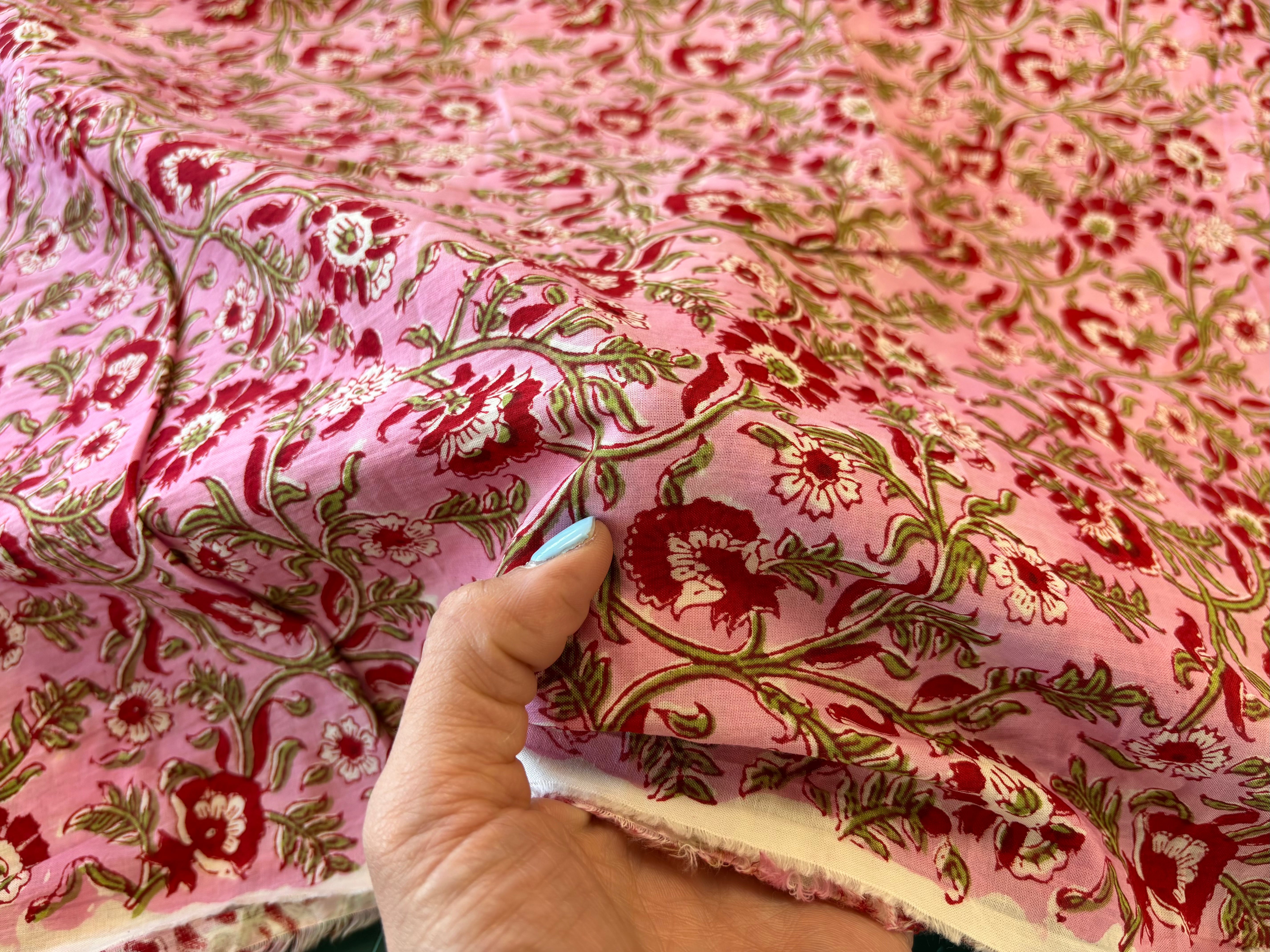 Indian Block Print - Pink & Red Garden