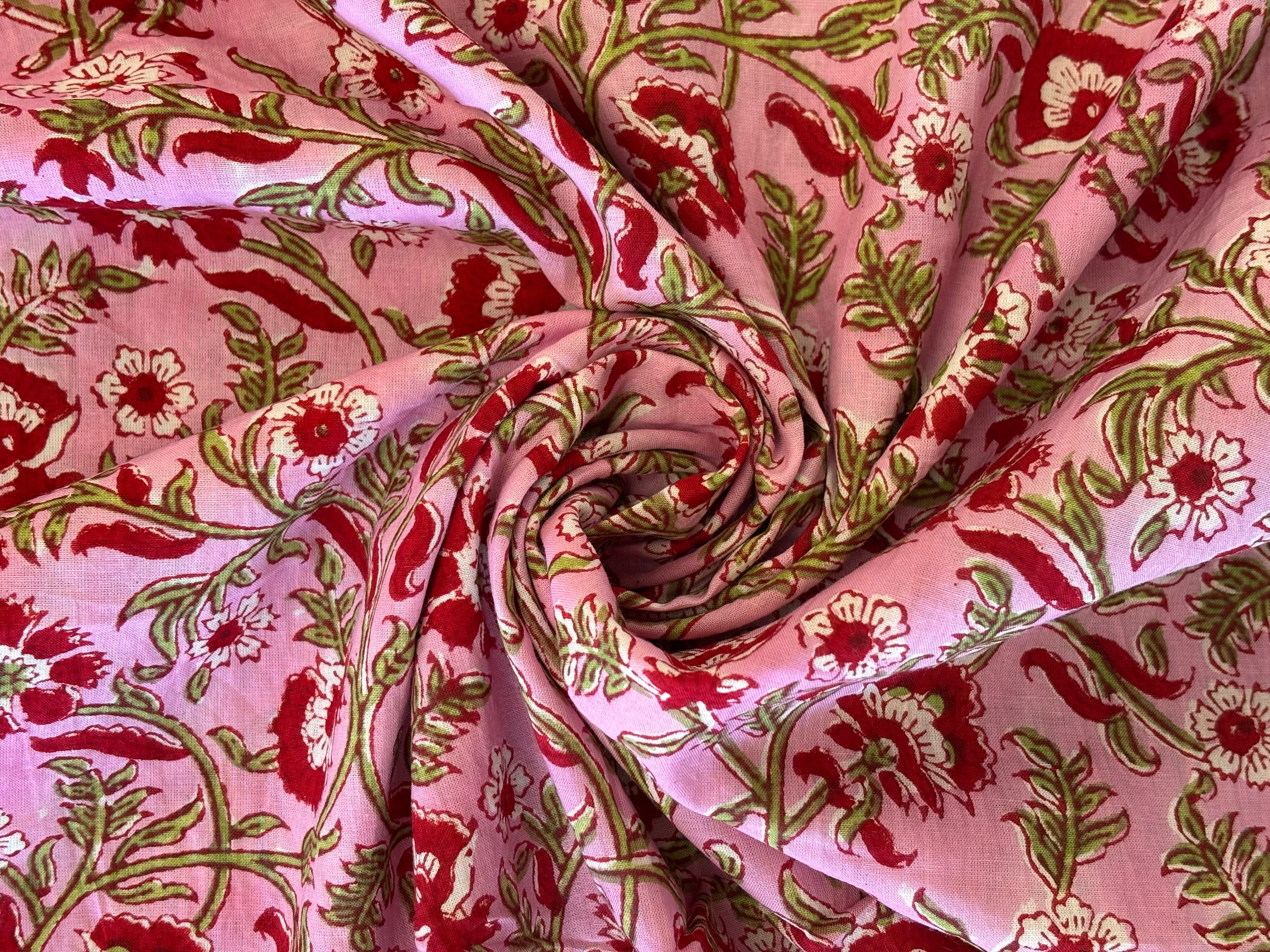 Indian Block Print - Pink & Red Garden