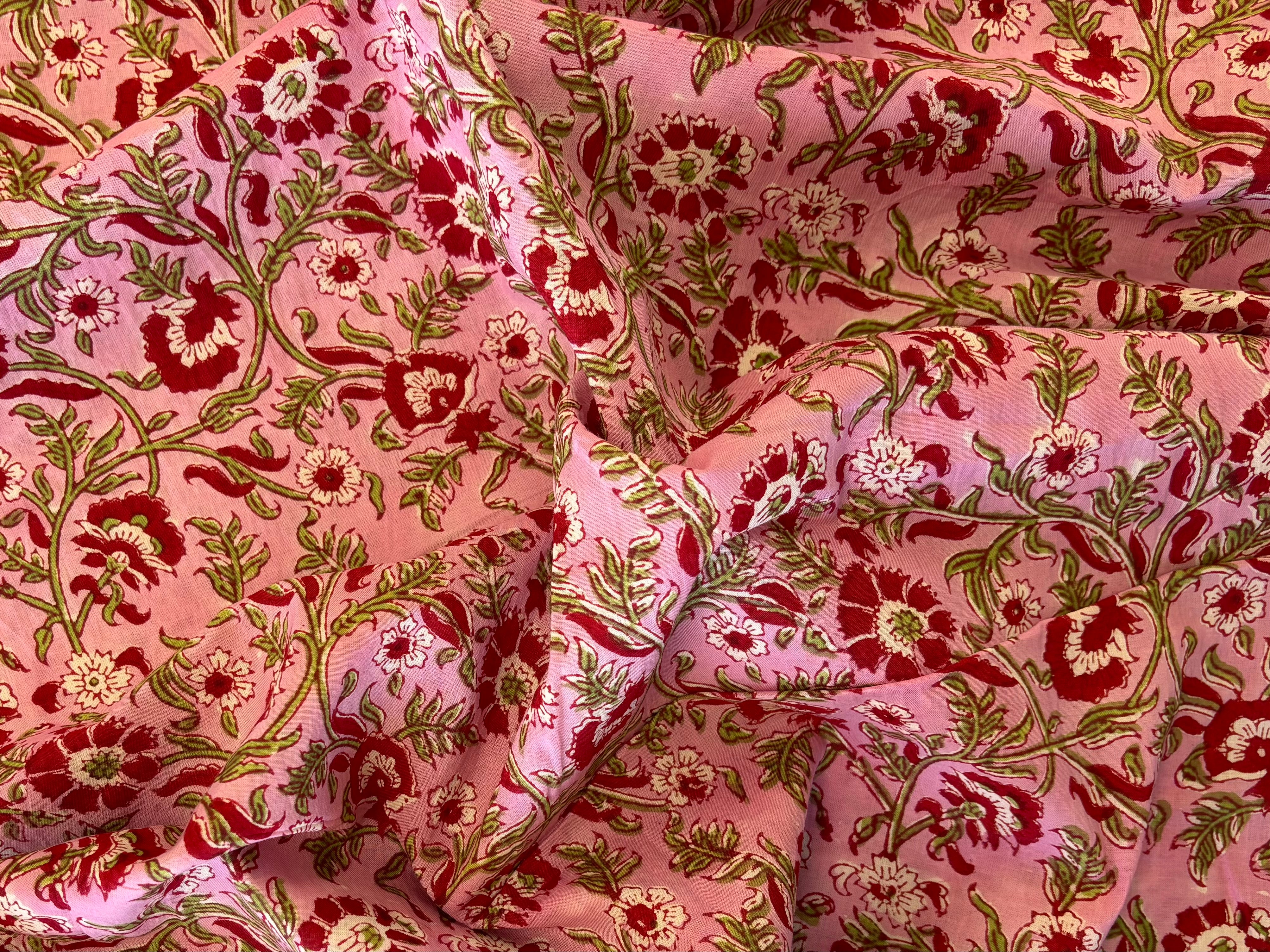 Indian Block Print - Pink & Red Garden