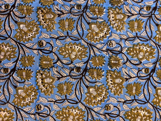 Indian Cotton Print - Green & Blue Floral
