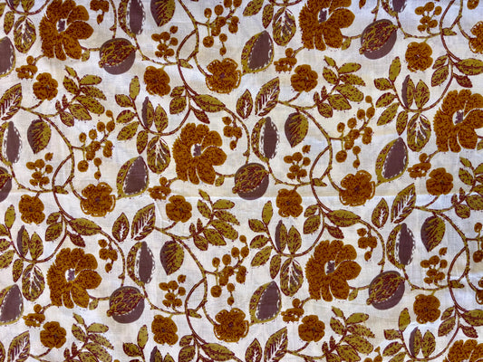 Indian Cotton Print - Sepia Floral