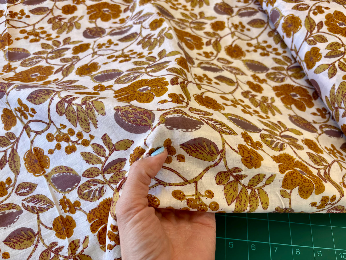 Indian Cotton Print - Sepia Floral