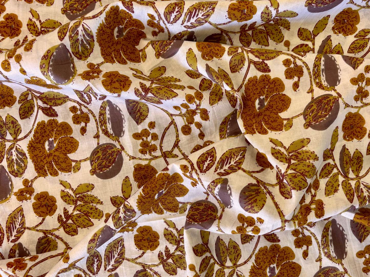 Indian Cotton Print - Sepia Floral