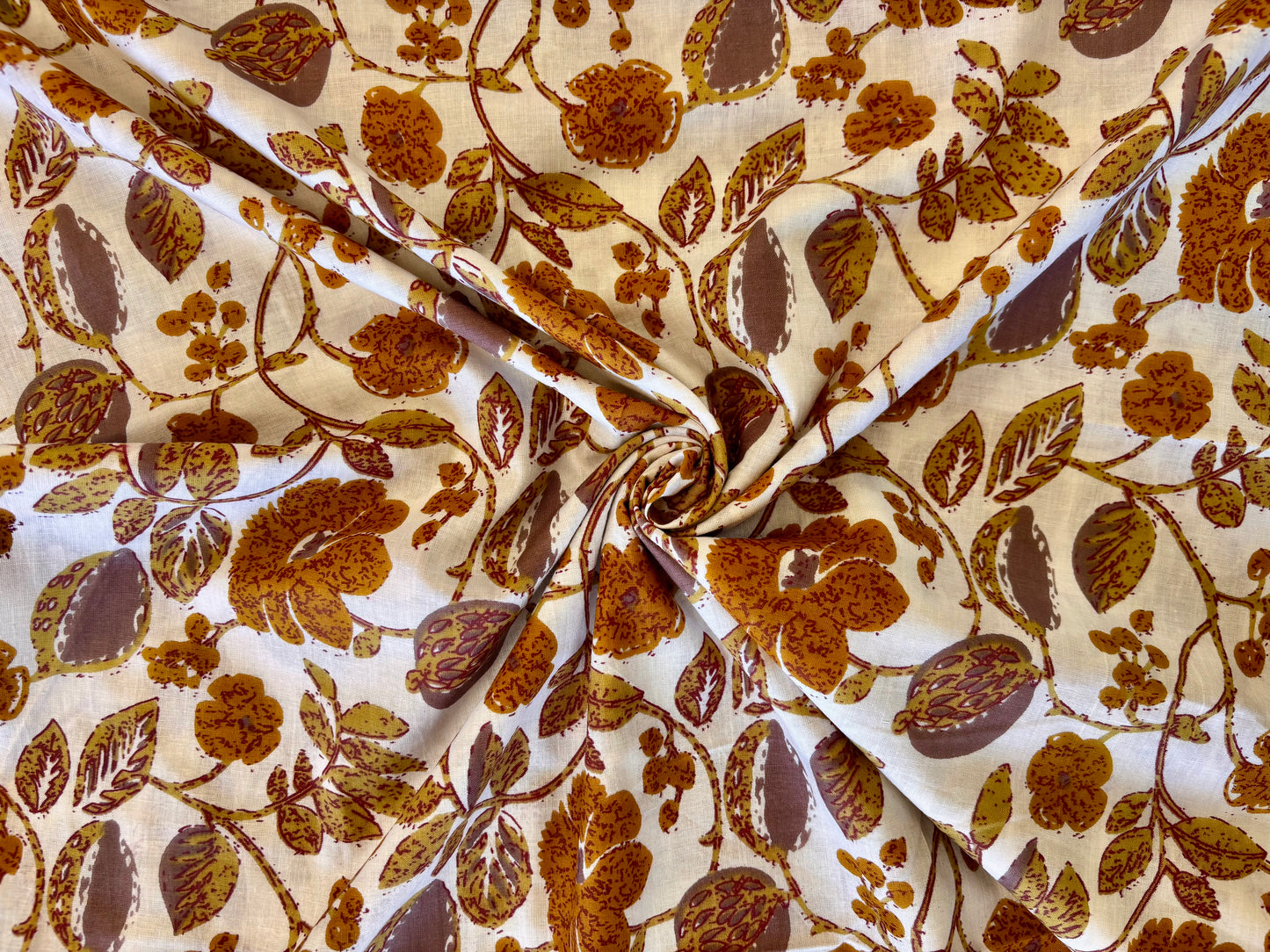 Indian Cotton Print - Sepia Floral