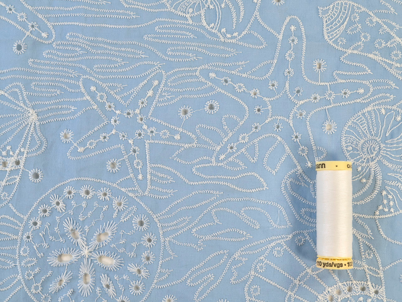 Marina Cotton Broderie Anglaise - Sky Blue