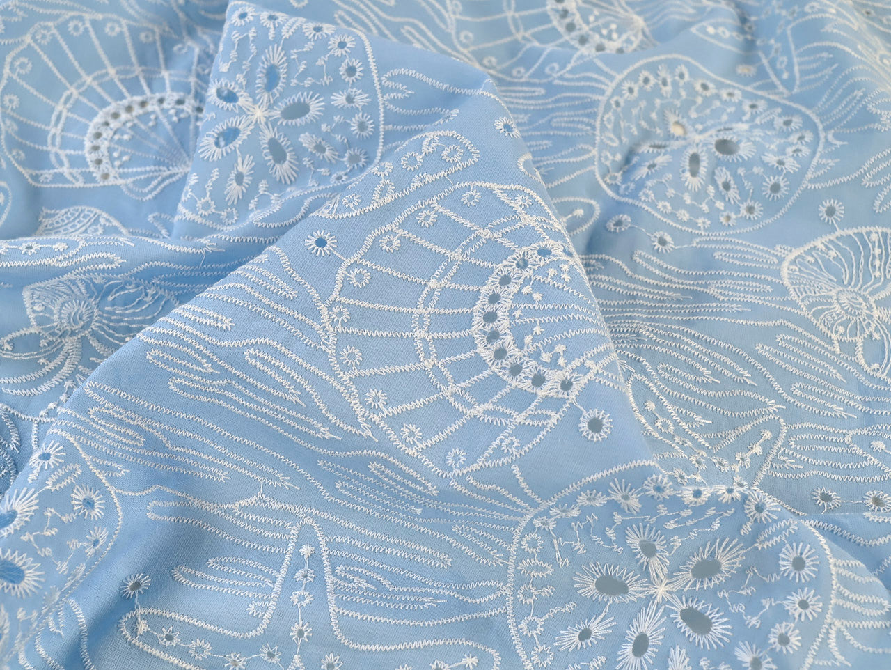 Marina Cotton Broderie Anglaise - Sky Blue