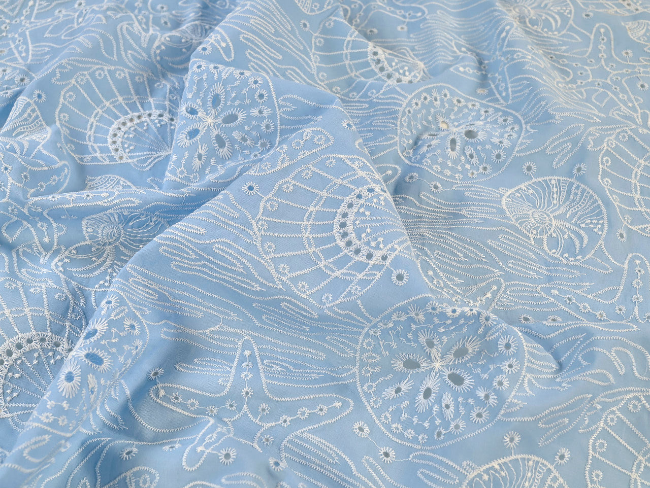 Marina Cotton Broderie Anglaise - Sky Blue