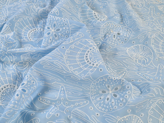 Marina Cotton Broderie Anglaise - Sky Blue