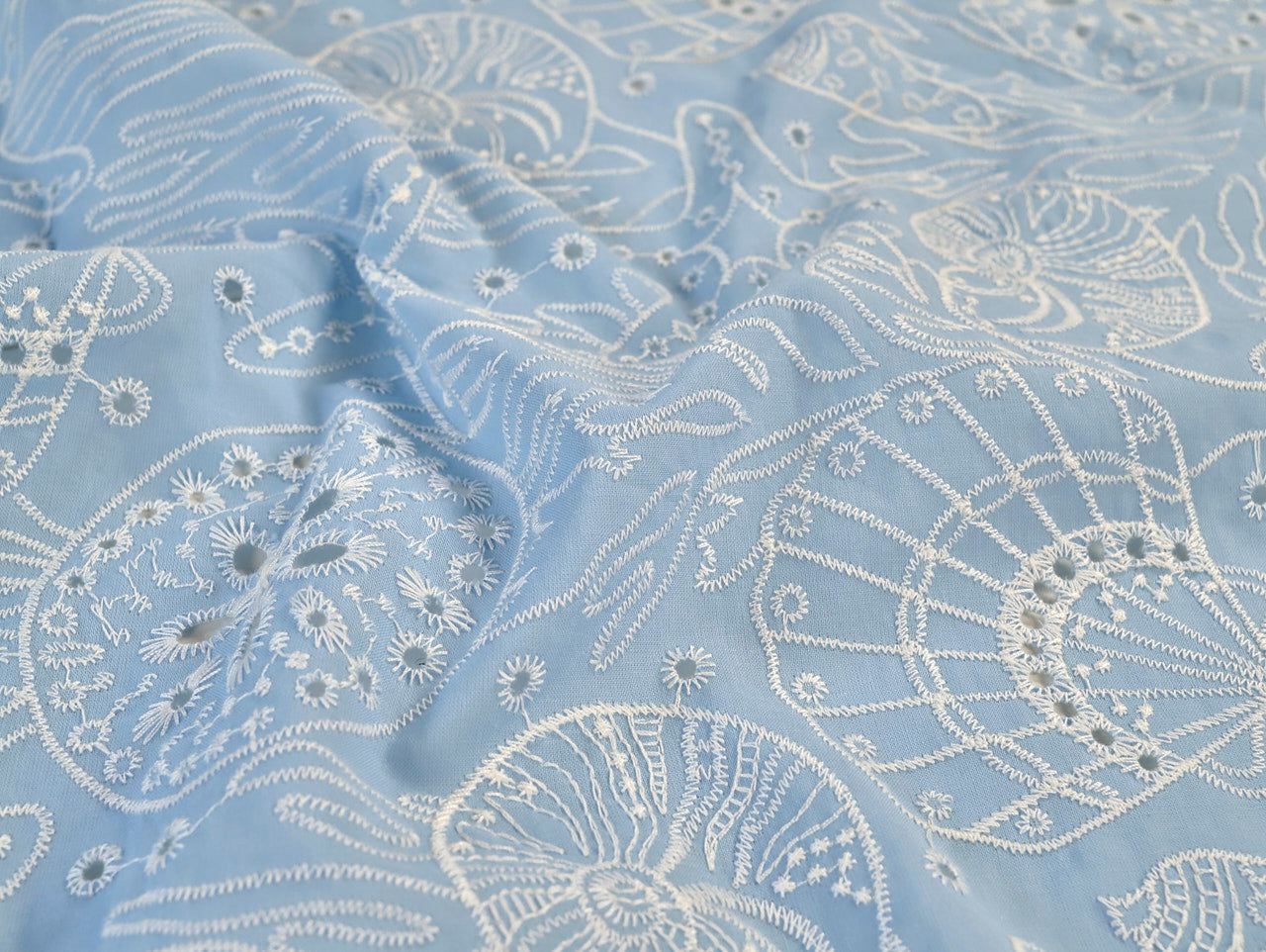 Marina Cotton Broderie Anglaise - Sky Blue