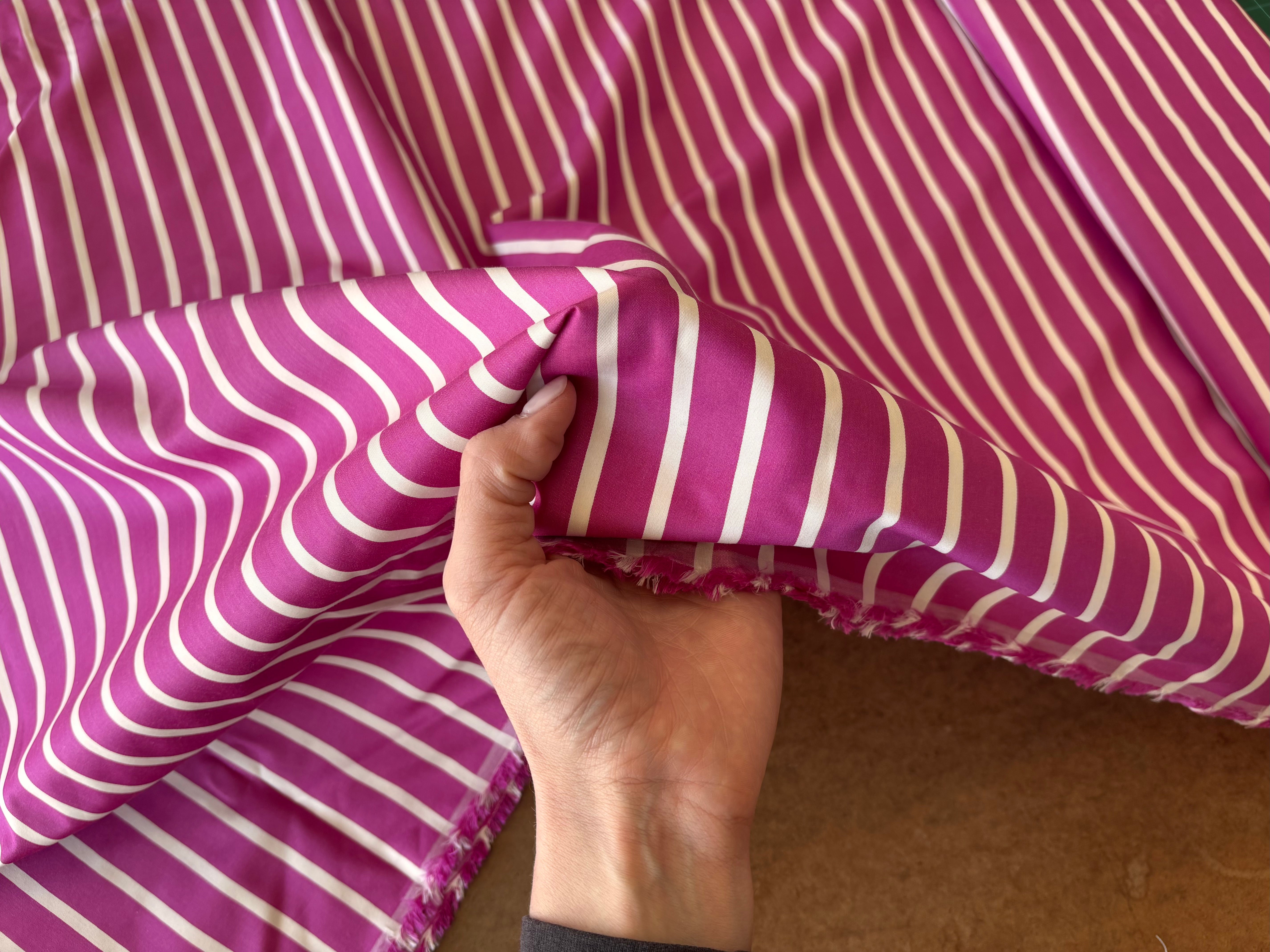 Deadstock Paul Smith 100% Cotton Shirting - Magenta with White Stripe