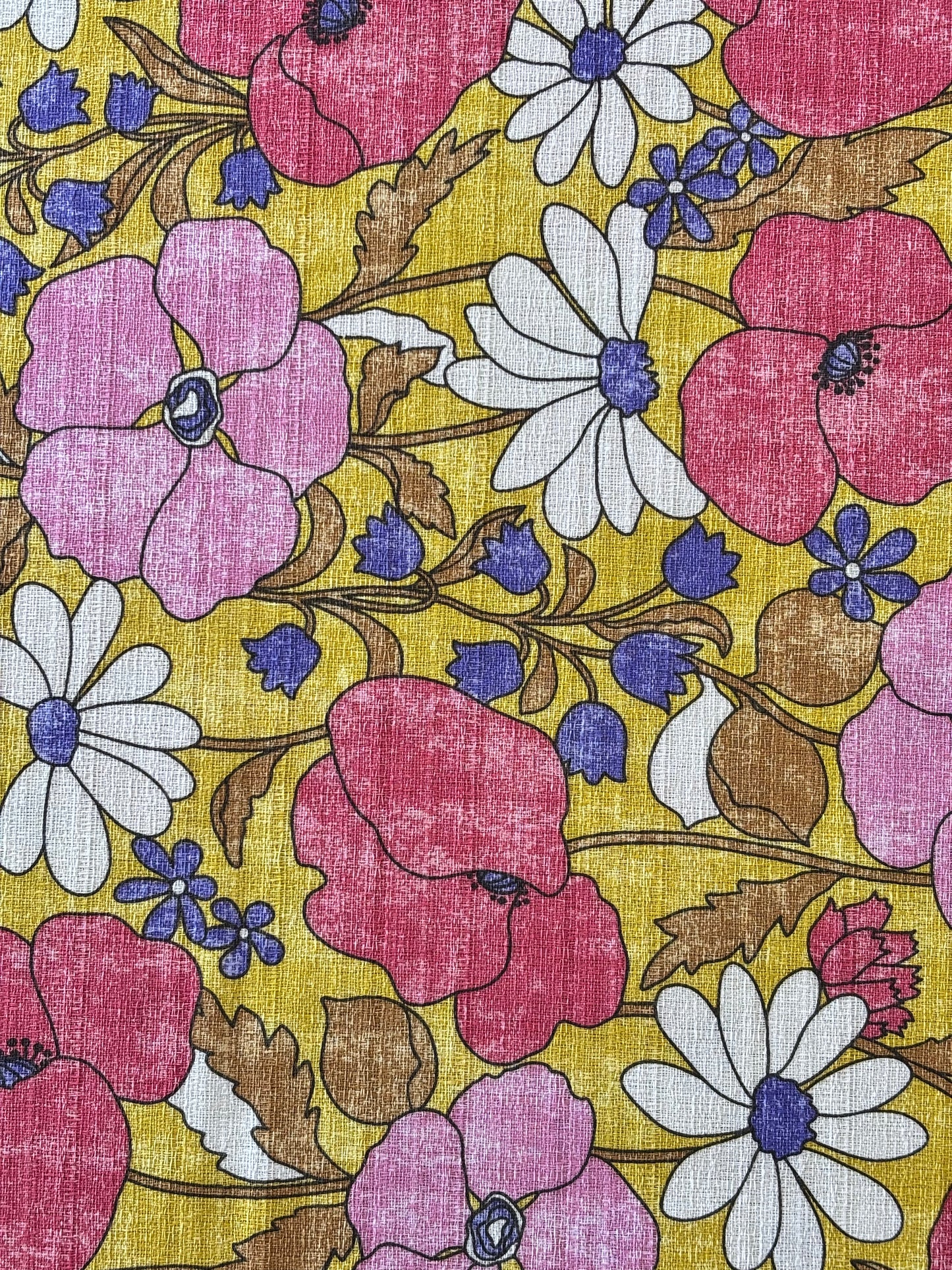 Kokka - Retro Blooms Cotton Barkcloth (Pink)