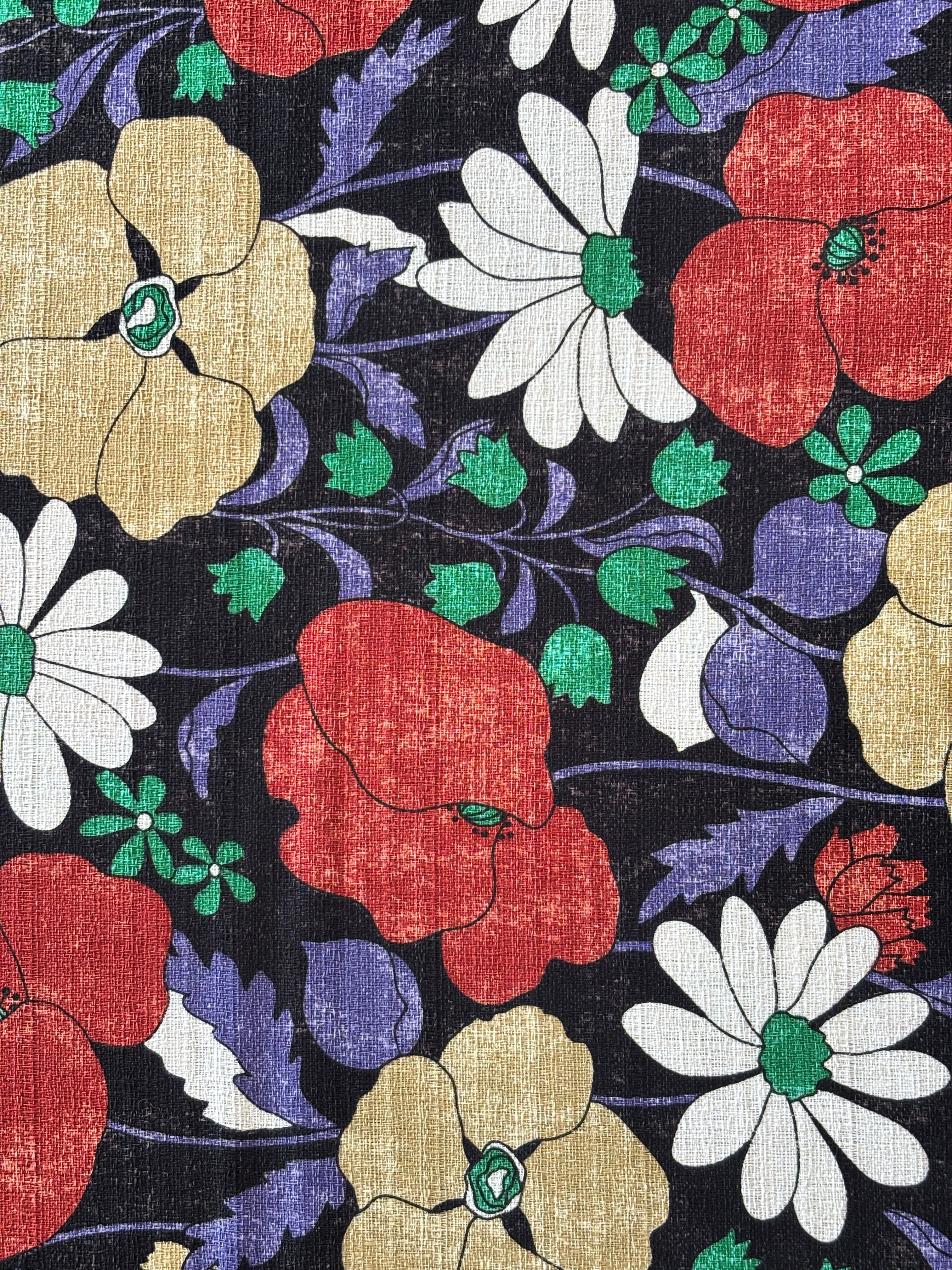 Kokka - Retro Blooms Cotton Barkcloth (Black)
