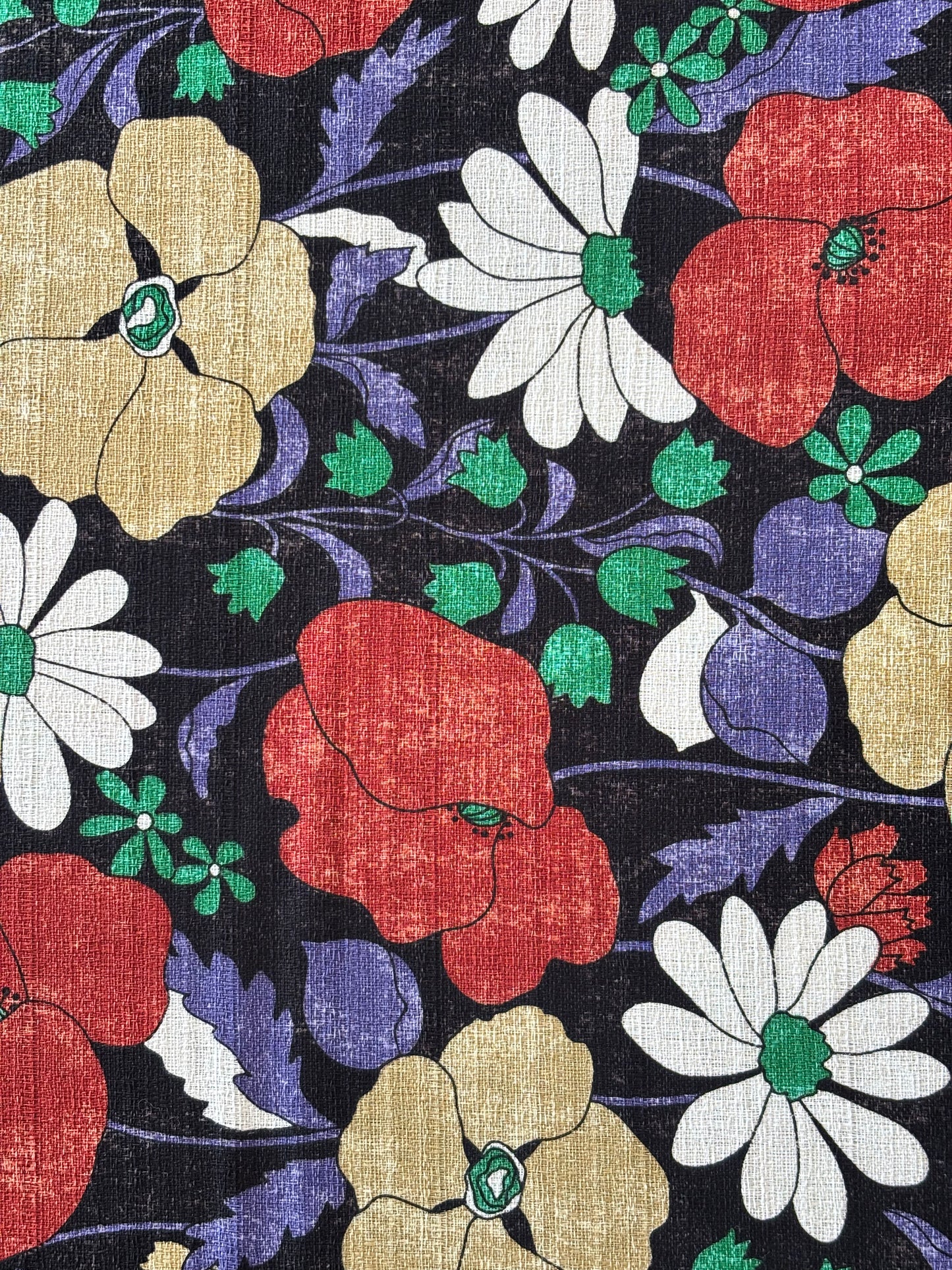Kokka - Retro Blooms Cotton Barkcloth (Black)