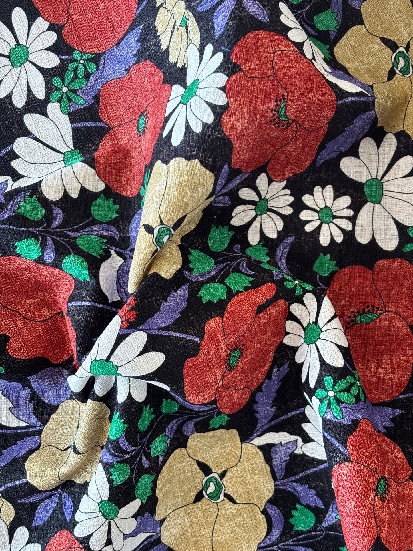 Kokka - Retro Blooms Cotton Barkcloth (Black)