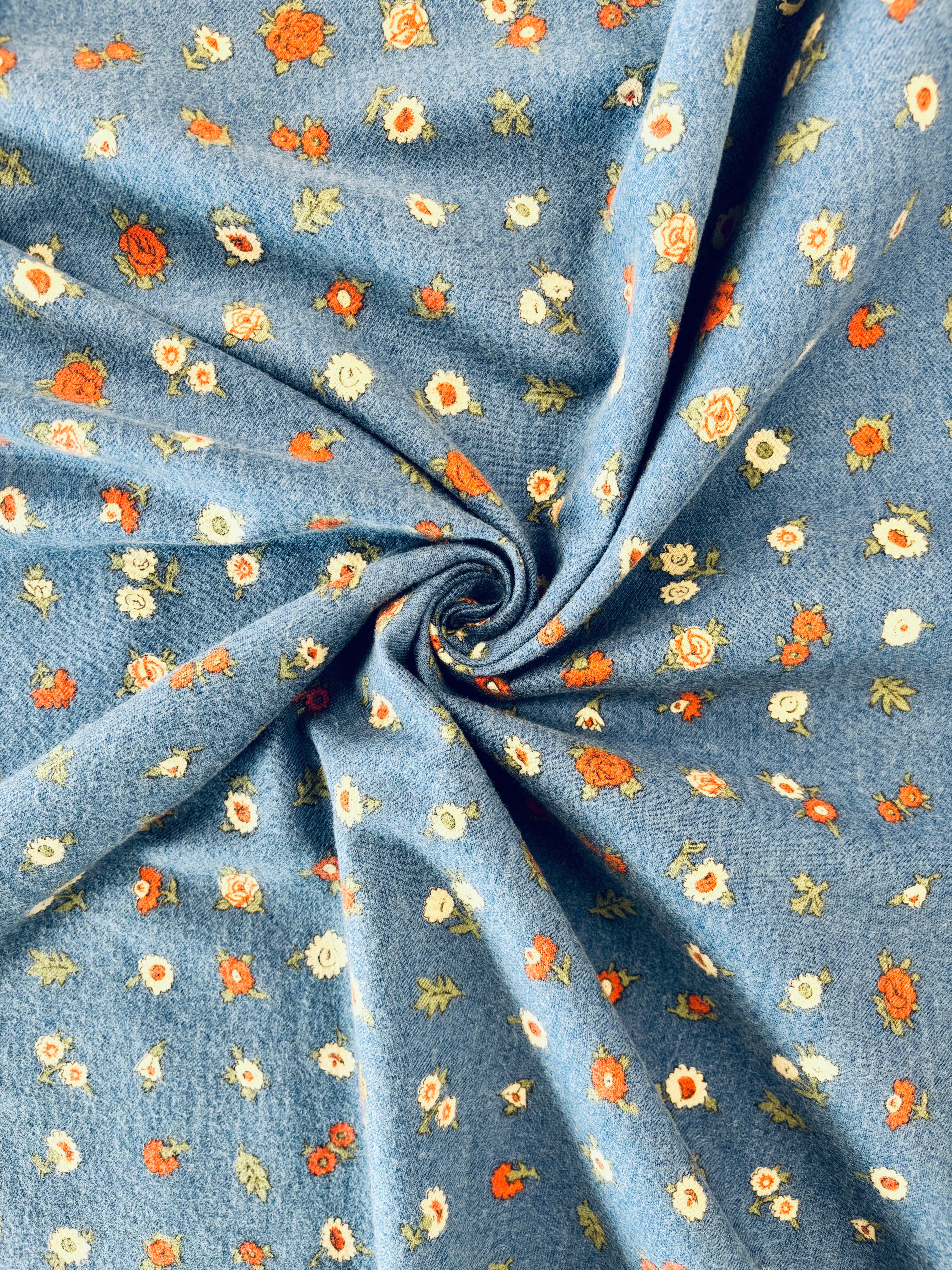 Hokkoh - 90s Blooms Brushed Cotton Viella (Blue)