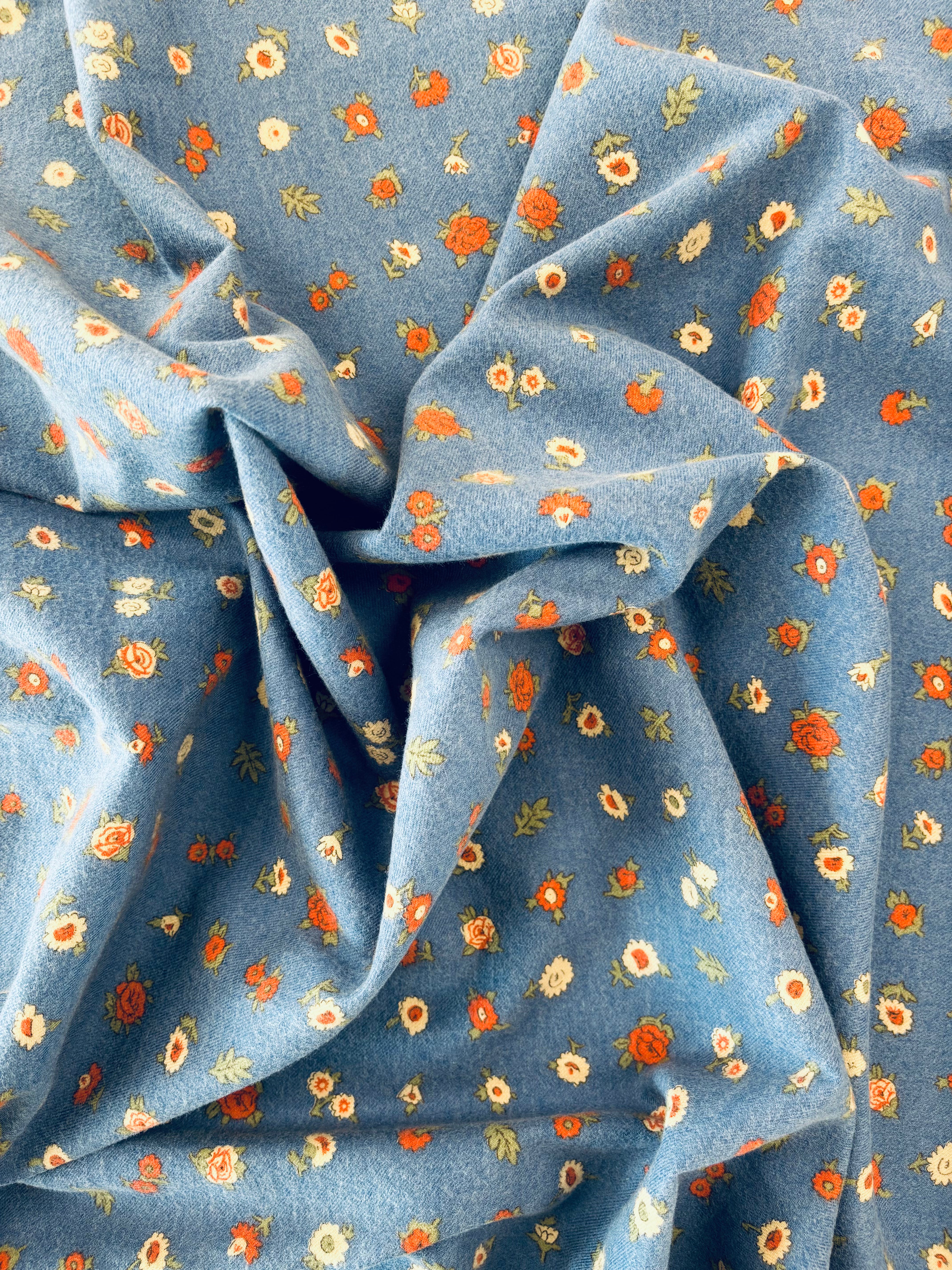 Hokkoh - 90s Blooms Brushed Cotton Viella (Blue)