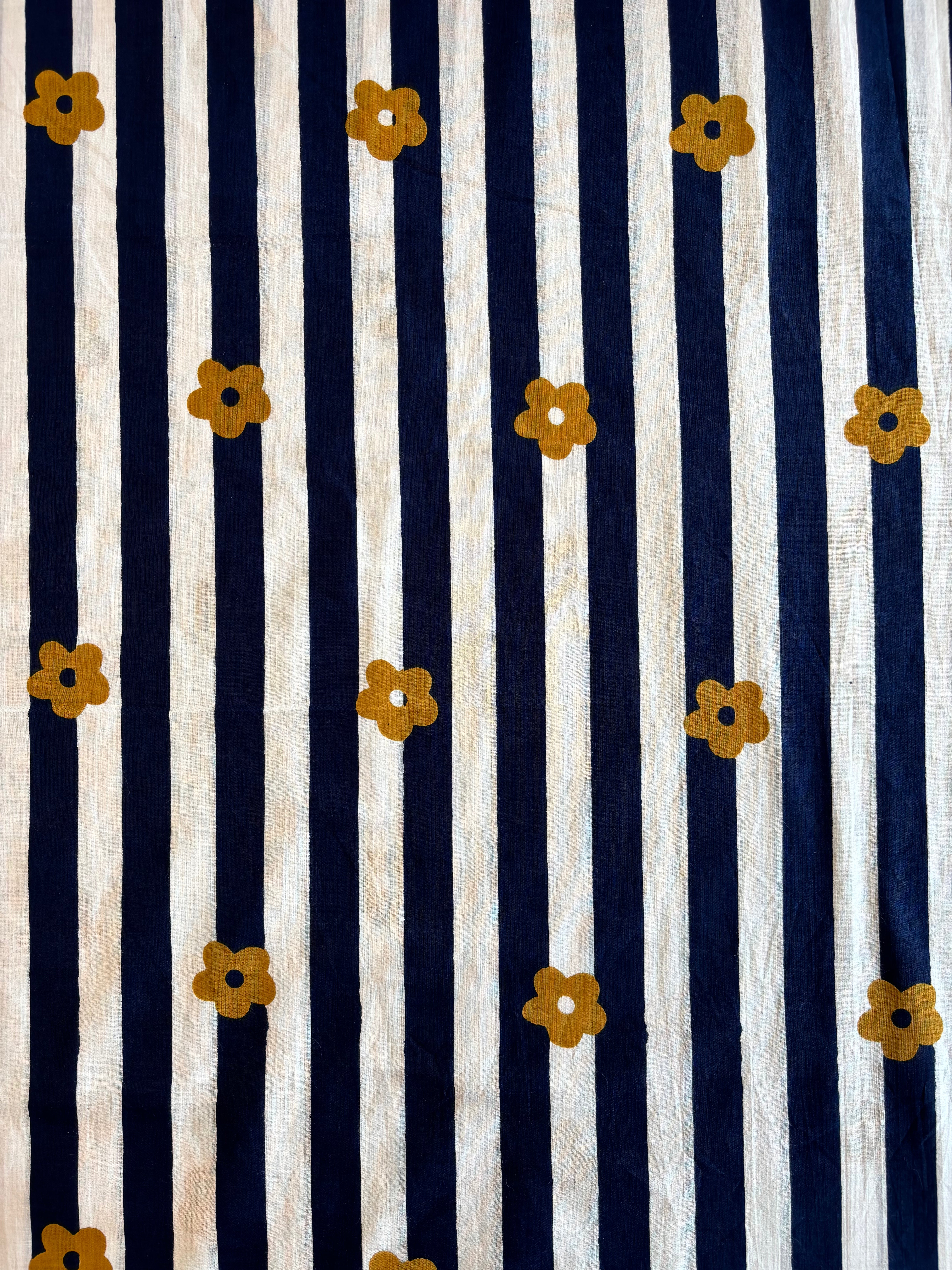Indian Block Print - Navy Floral Stripe
