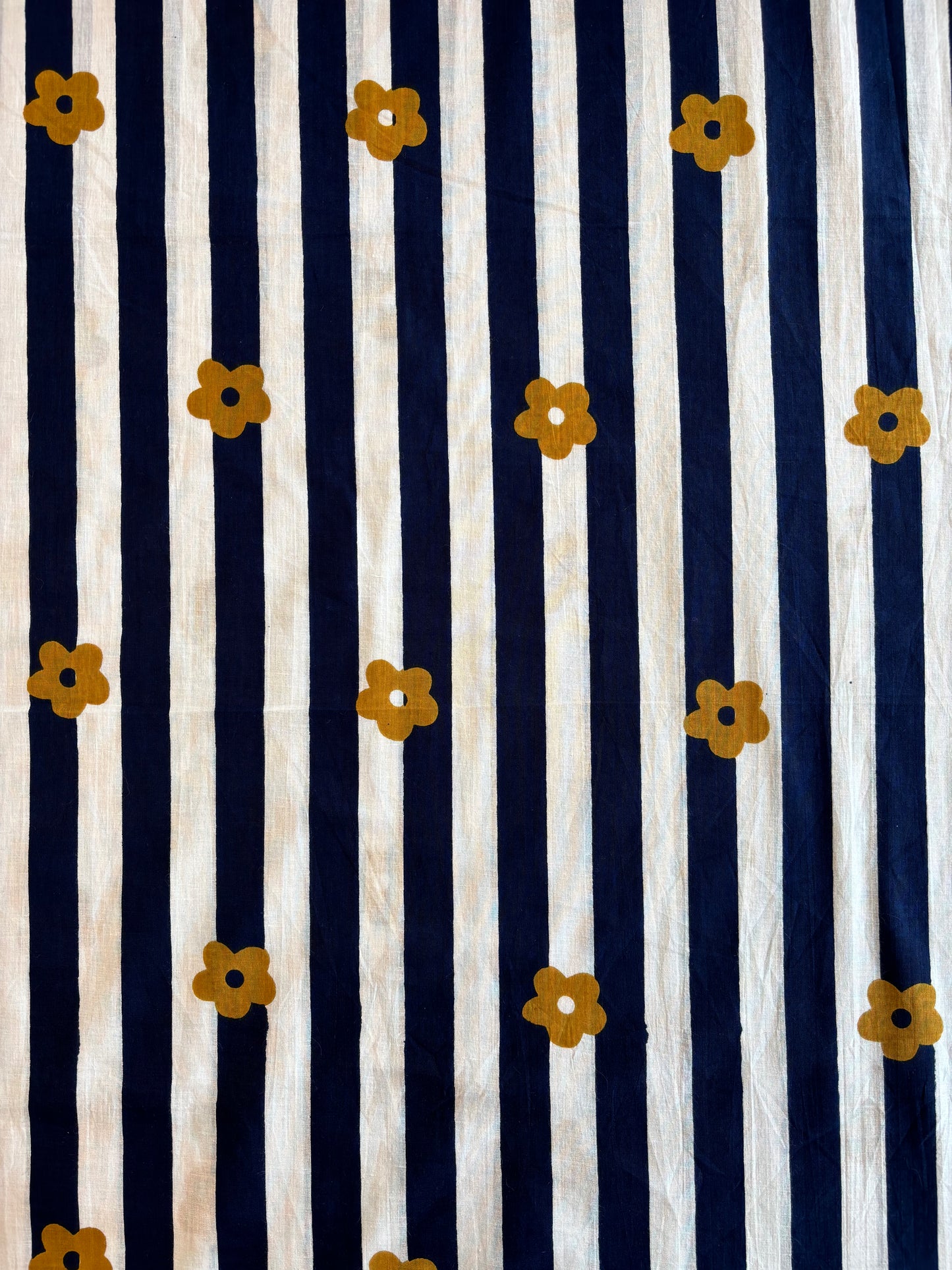 Indian Block Print - Navy Floral Stripe